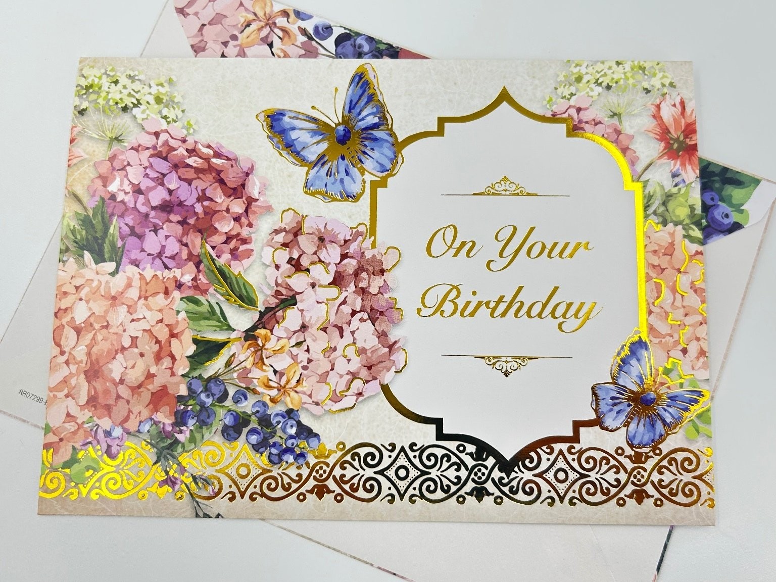 Elegant Floral Birthday Card Gold Foil Hydrangeas Butterflies Greeting Elegant Floral Birthday Card Gold Foil Hydrangeas Butterflies Greeting