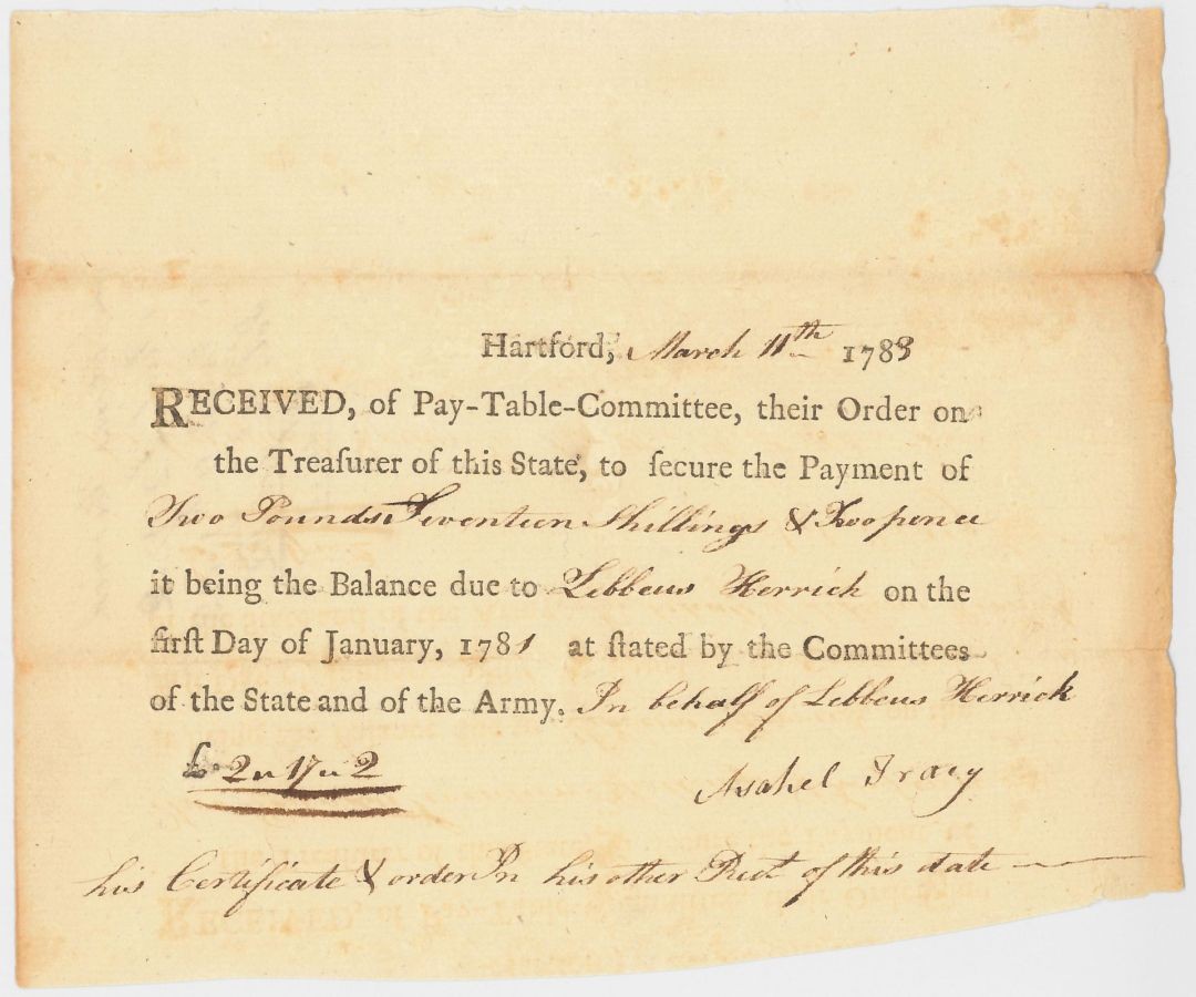 1780-1783 dated Revolutionary War Committees of the State and of the Army Docu