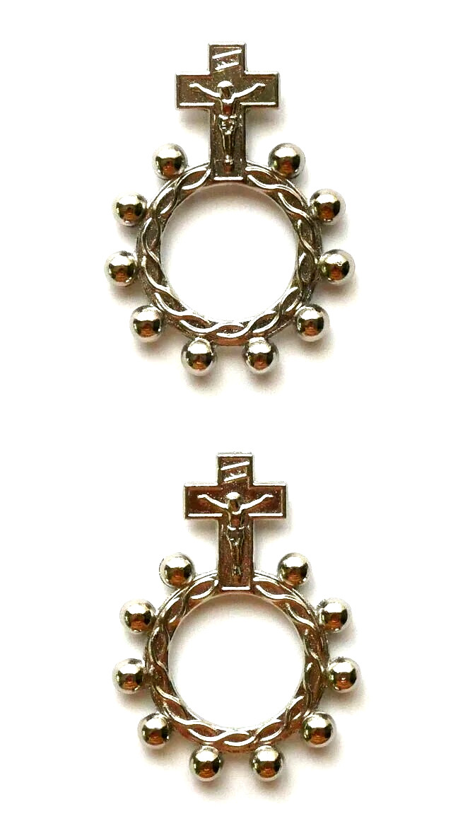 Silver Tone Finger ROSARY with Crucifix (Pack of 2)