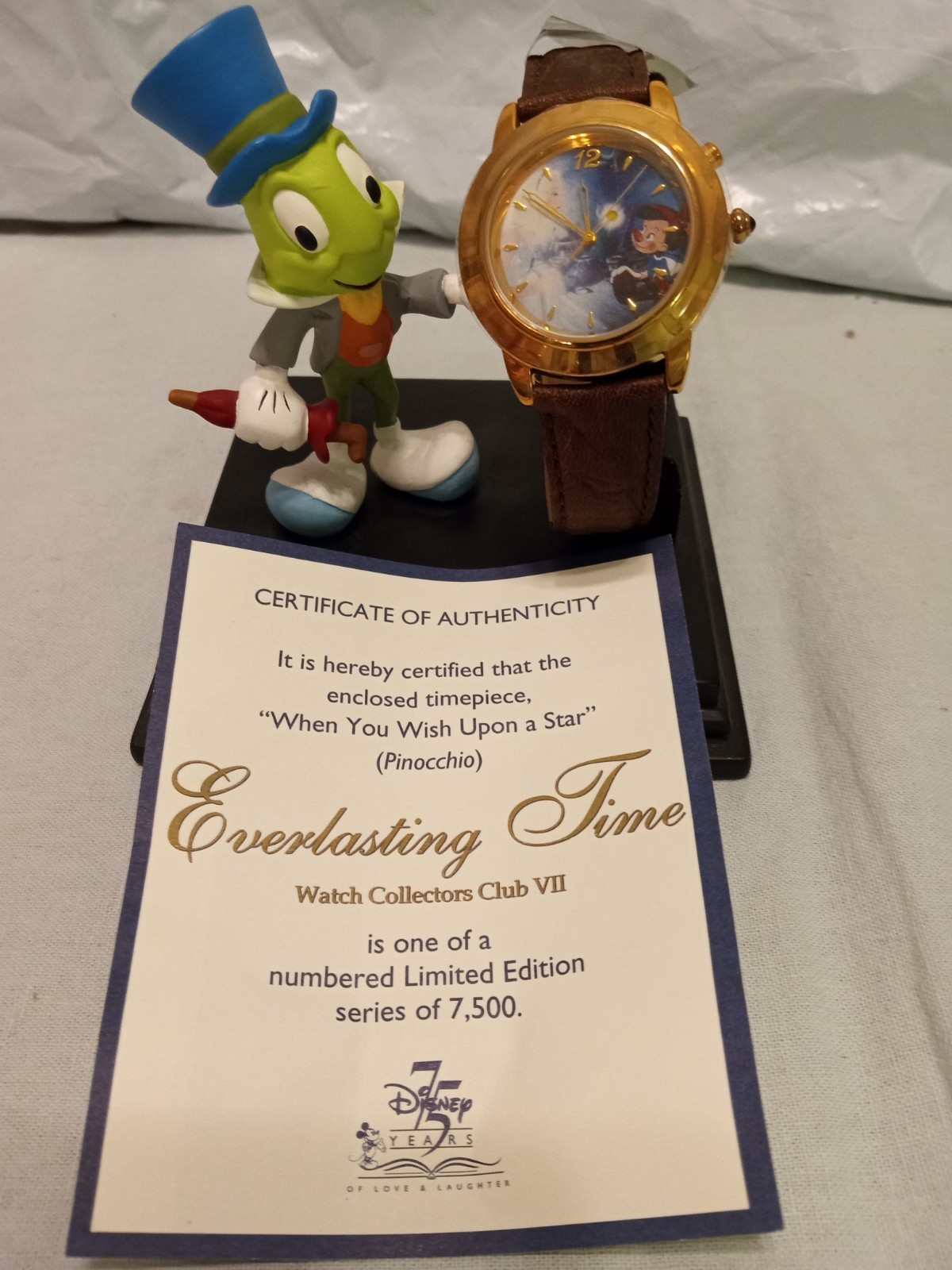 Jiminy Cricket Everlasting Time W COA Numbered 4755/ 7500. Watch Coll. Club Runs