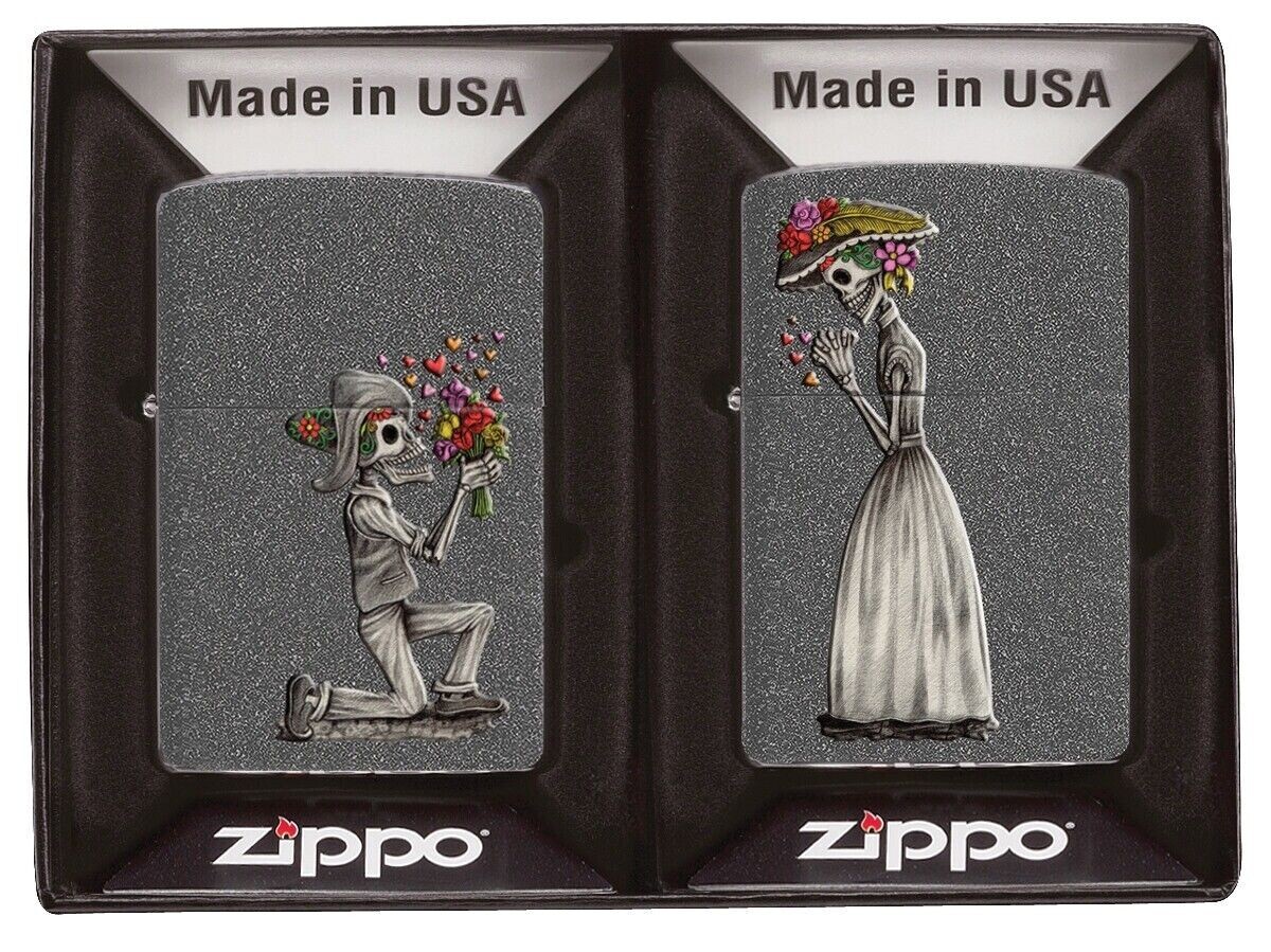 Zippo Iron Stone Skeleton Couple Gift Set 28987