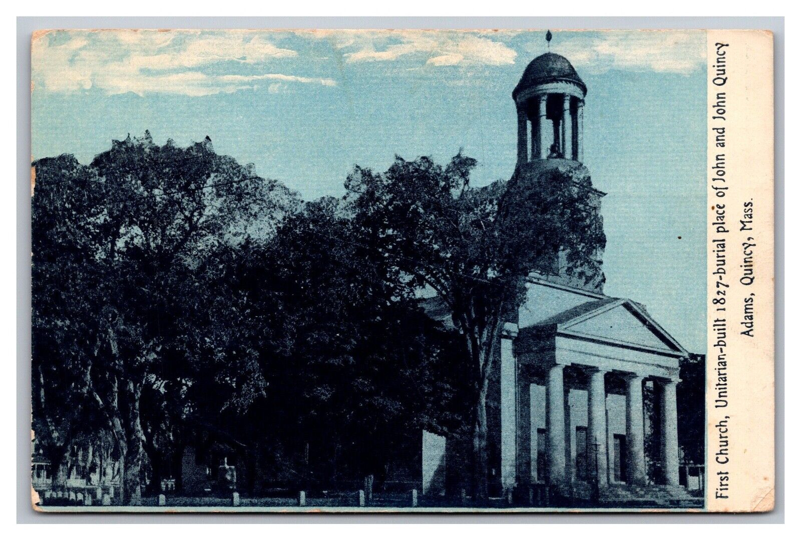 Quincy MA First Church John Quincy Adams Burial Place Divided Back Postcard