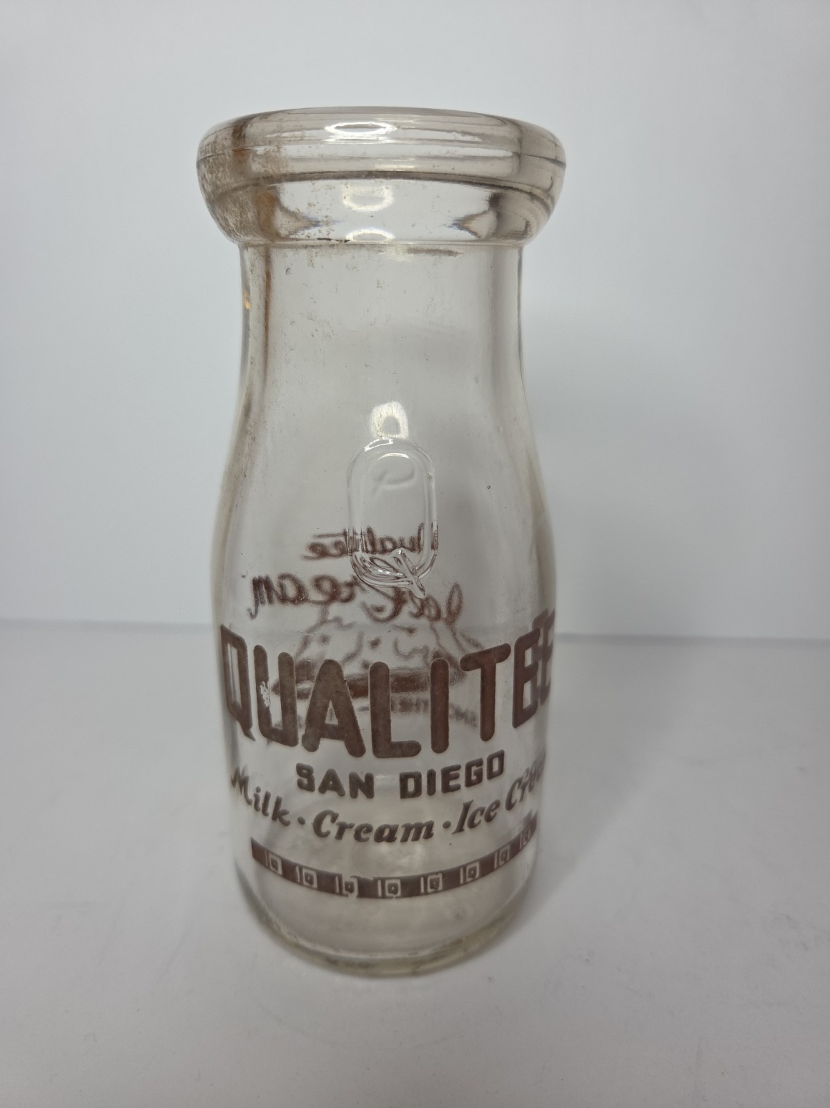 Vintage San Diego Qualitee Dairy Half Pint Pyroglazed Glass Milk Bottle