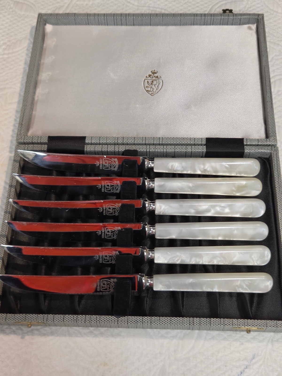 Set Of 6 Vintage Kirk & Matz Stainless Knives- Pearl Handles With Box