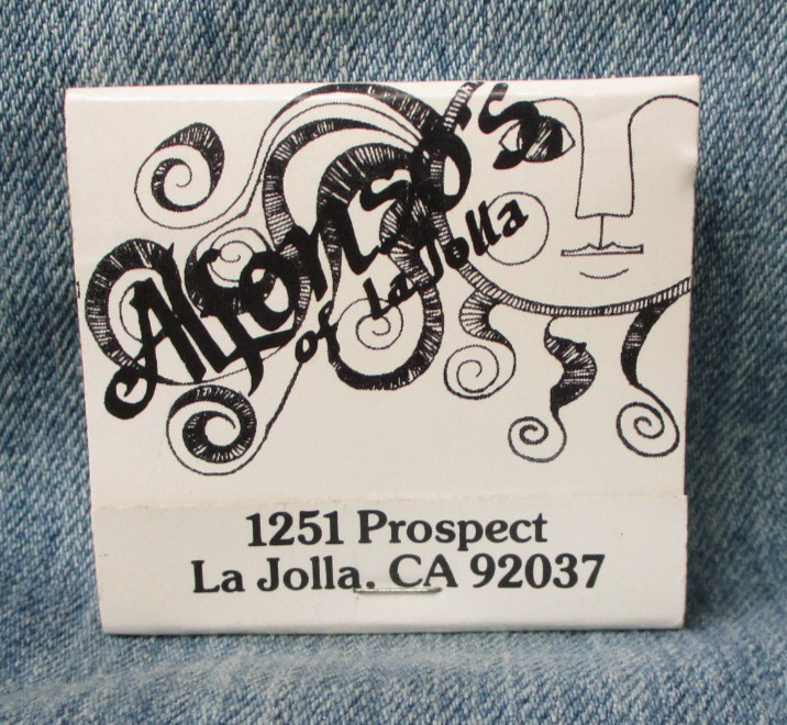 ALFONSO\'S OF LA JOLLA CALIFORNIA Vintage Matchbook JNS-5