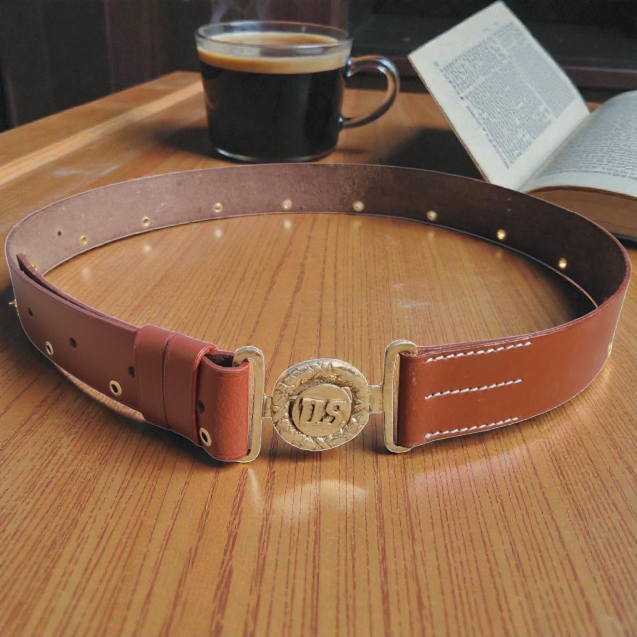 U.S. Officer Leather Belt Reproduction with U.S. Brass TAN