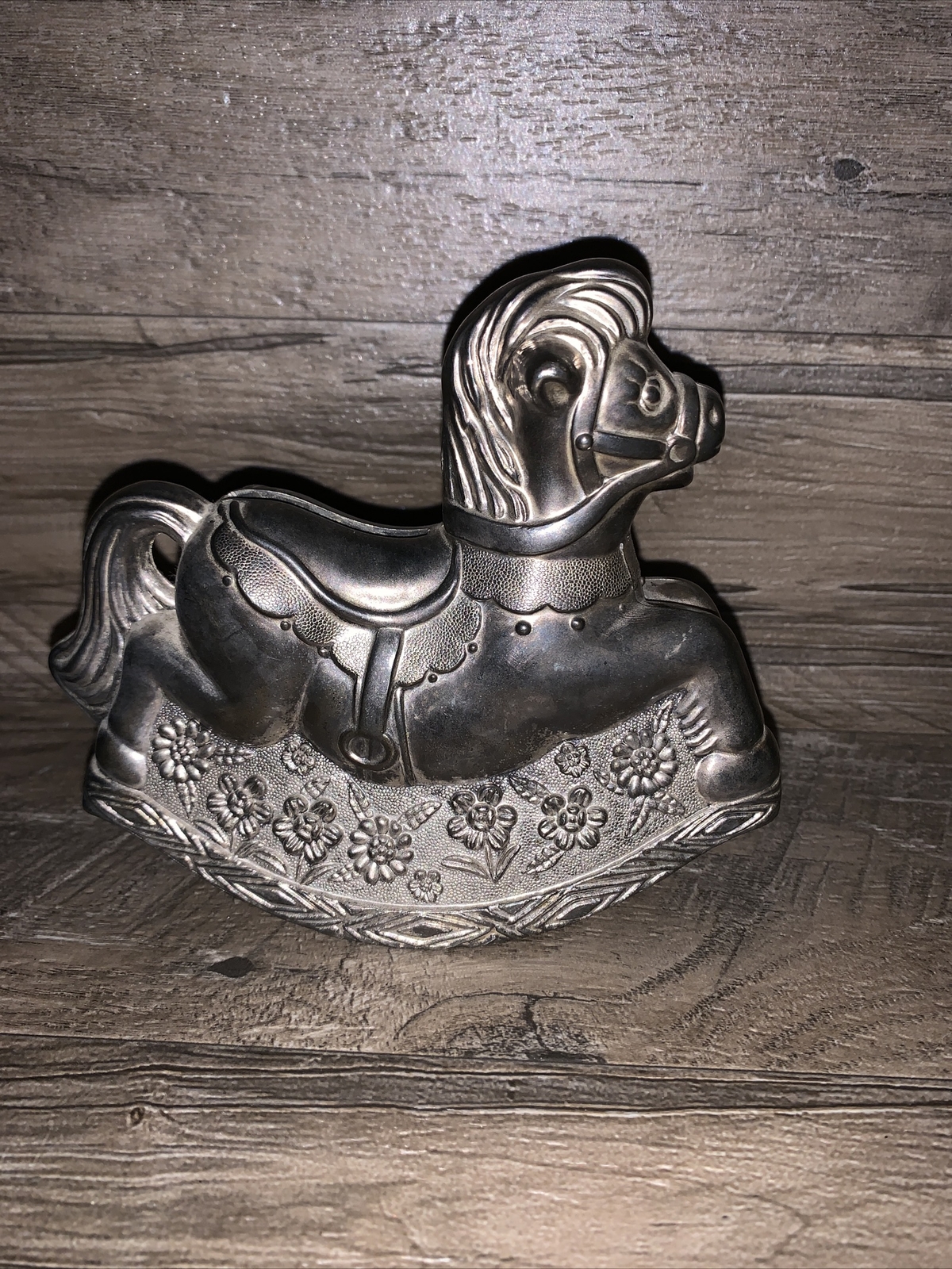 Vintage Silver Plated Childs/kids Rocking Horse Coin Piggy Bank NO STOPPER