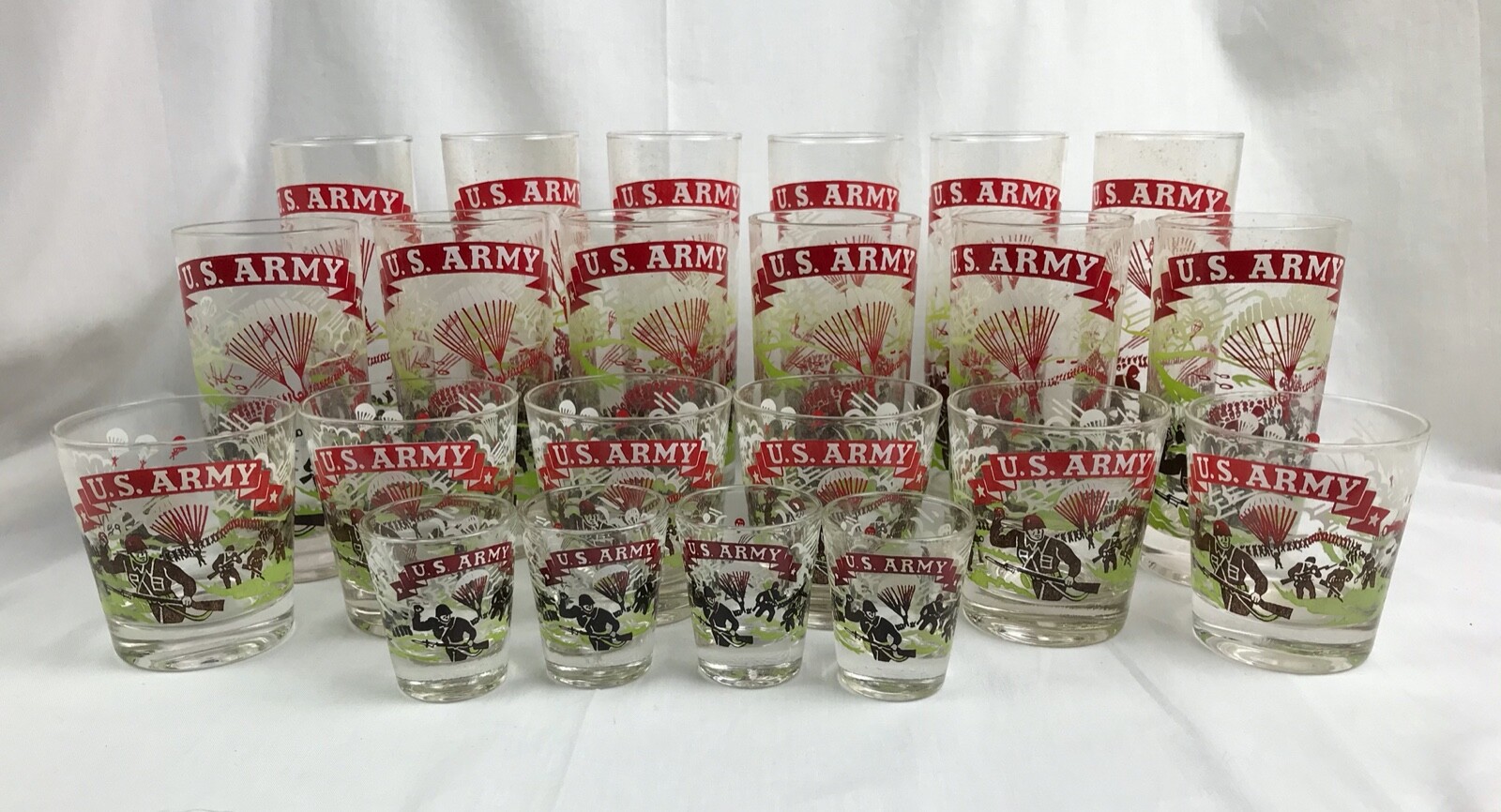 RARE AMVETS American Veterans of World War II Complete 22 pc Set of 1951 Glasses RARE AMVETS American Veterans of World War II Complete 22 pc Set of 1951 Glasses