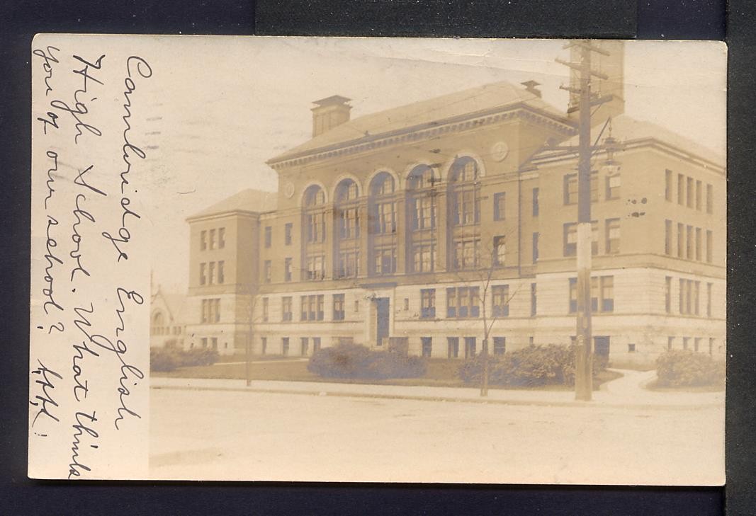 1905 CAMBRIDGE ENGLISH HIGH SCHOOL MA Postcard RPPC Rindge and Latin