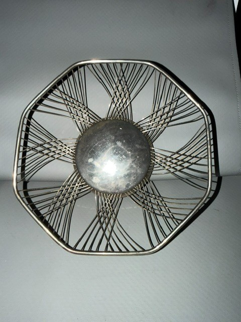 Vintage Mid Century Chrome Wire Fruit Basket - Atomic Sunburst Spiral Design