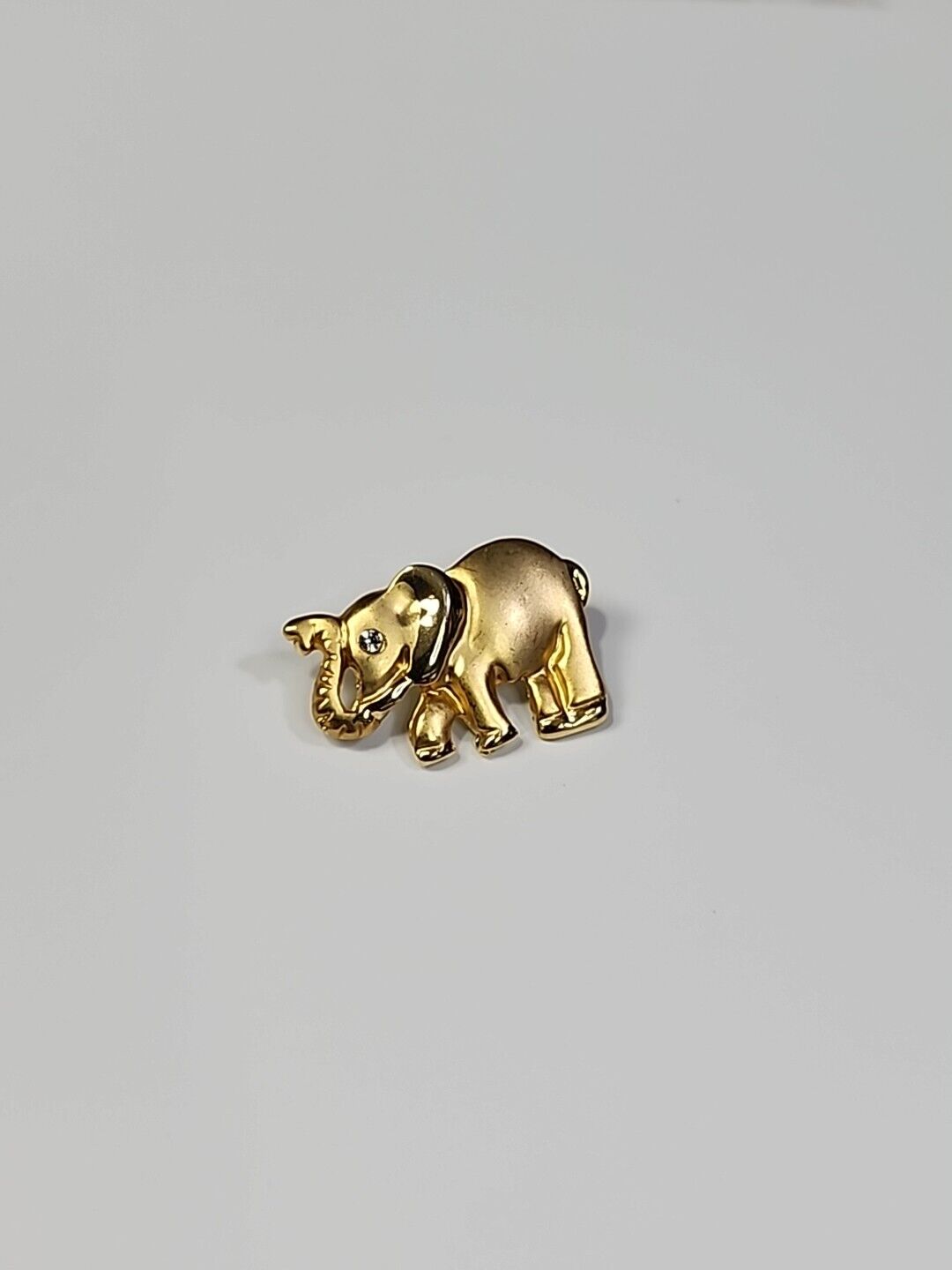 Elephant Lapel Pin Faux Jewel Eye Gold Color Metal Small Size 