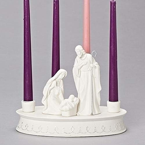 7.7 Inch Tall Holy Family White Advent Holder – Candles not Included
