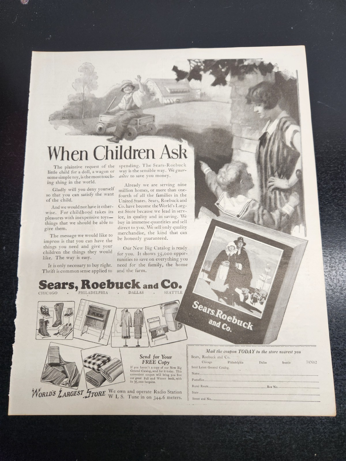 Vintage Sears Mail Order Catalog Advertisement 11 x 14 Inches