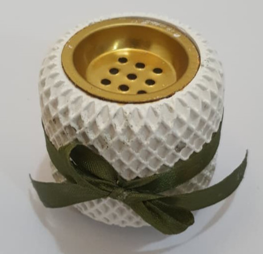 Elegant Handmade Bakhoor Incense Burner White Gypsum Gold-Tone Metal Bowl