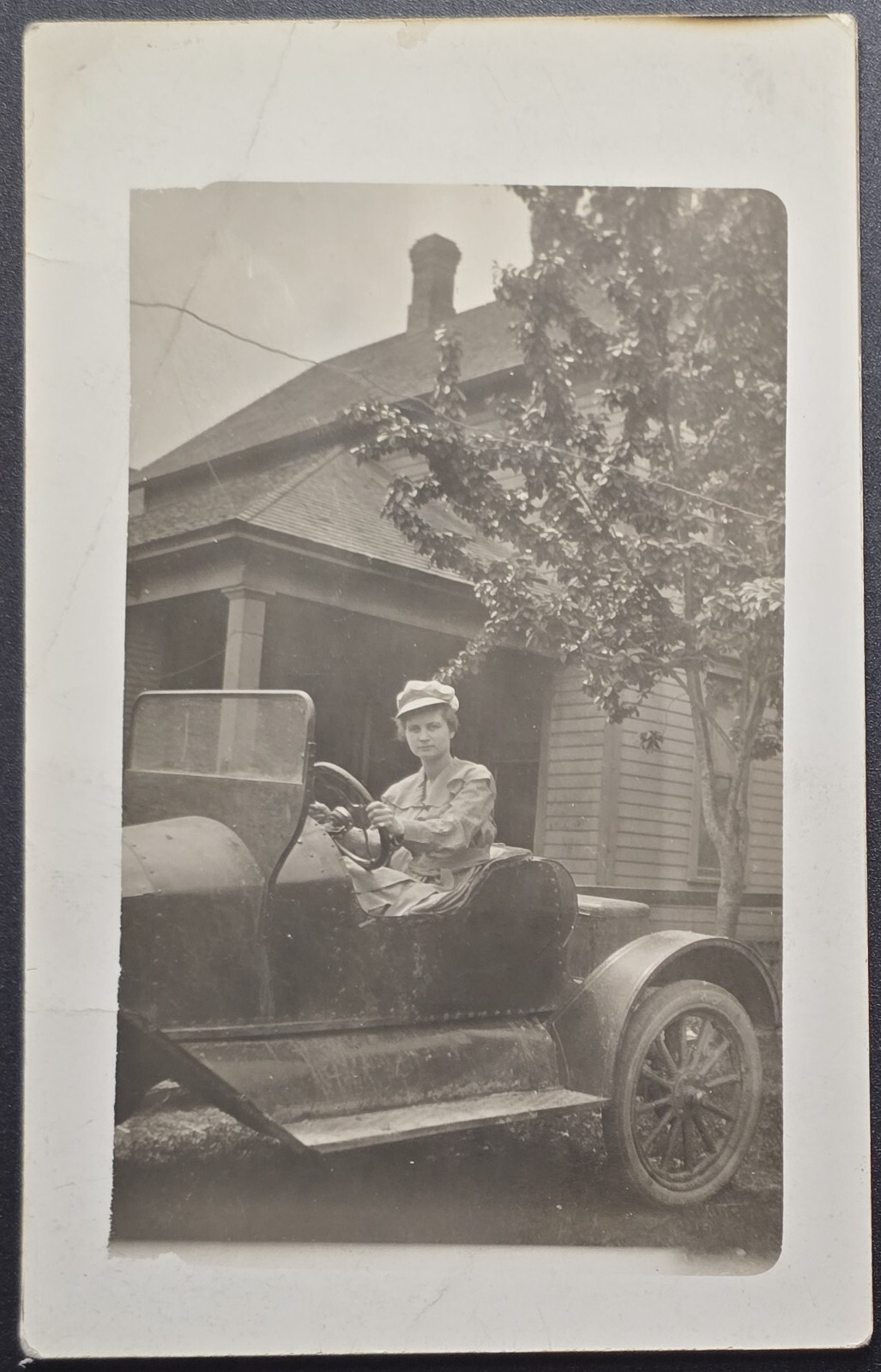 1910s RPPC Woman Driving Early Automobile – AZO Real Photo Postcard 1910s RPPC Woman Driving Early Automobile – AZO Real Photo Postcard