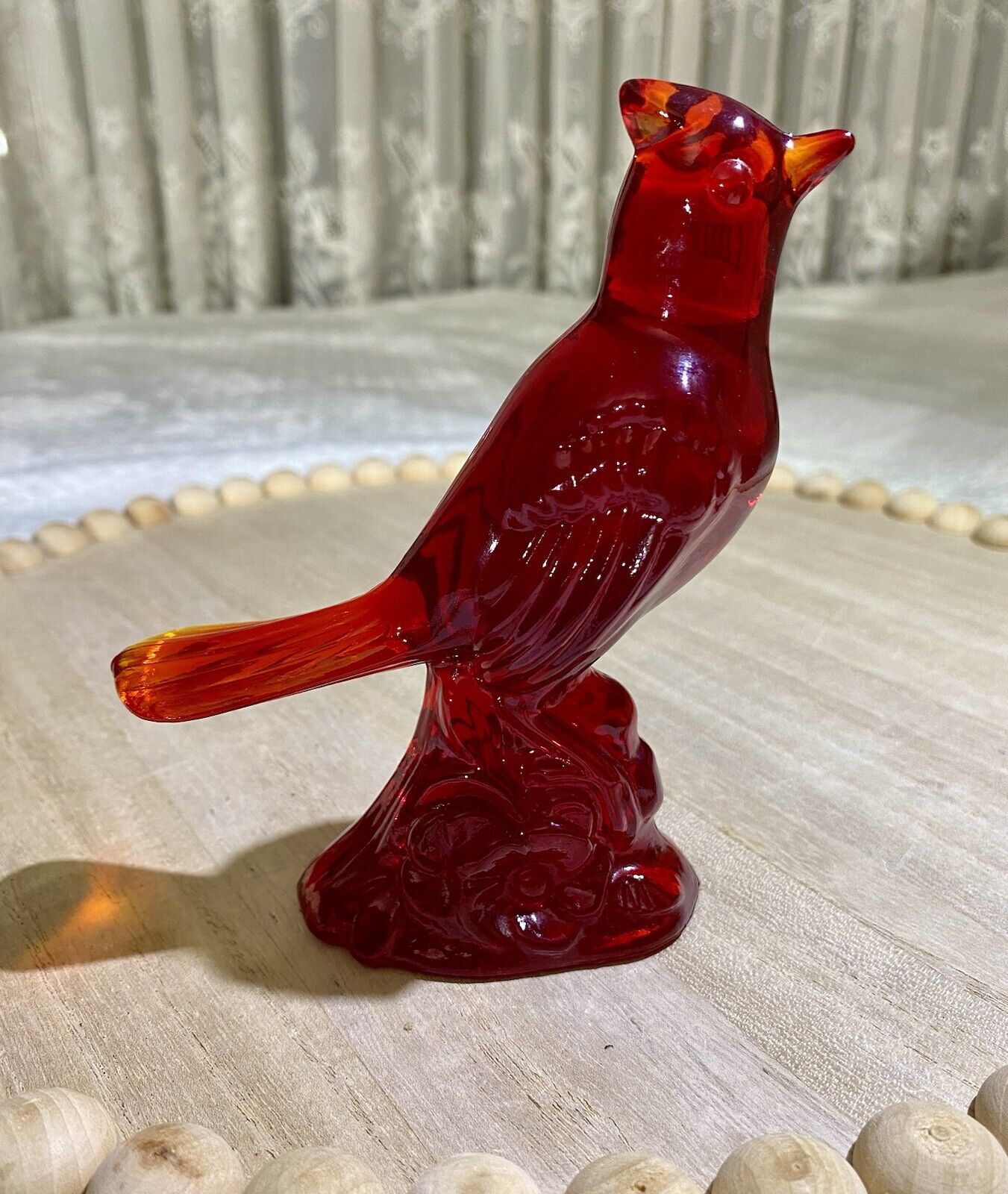 MOSSER - Vintage - Red Cardinal molded amberina crystal figurine