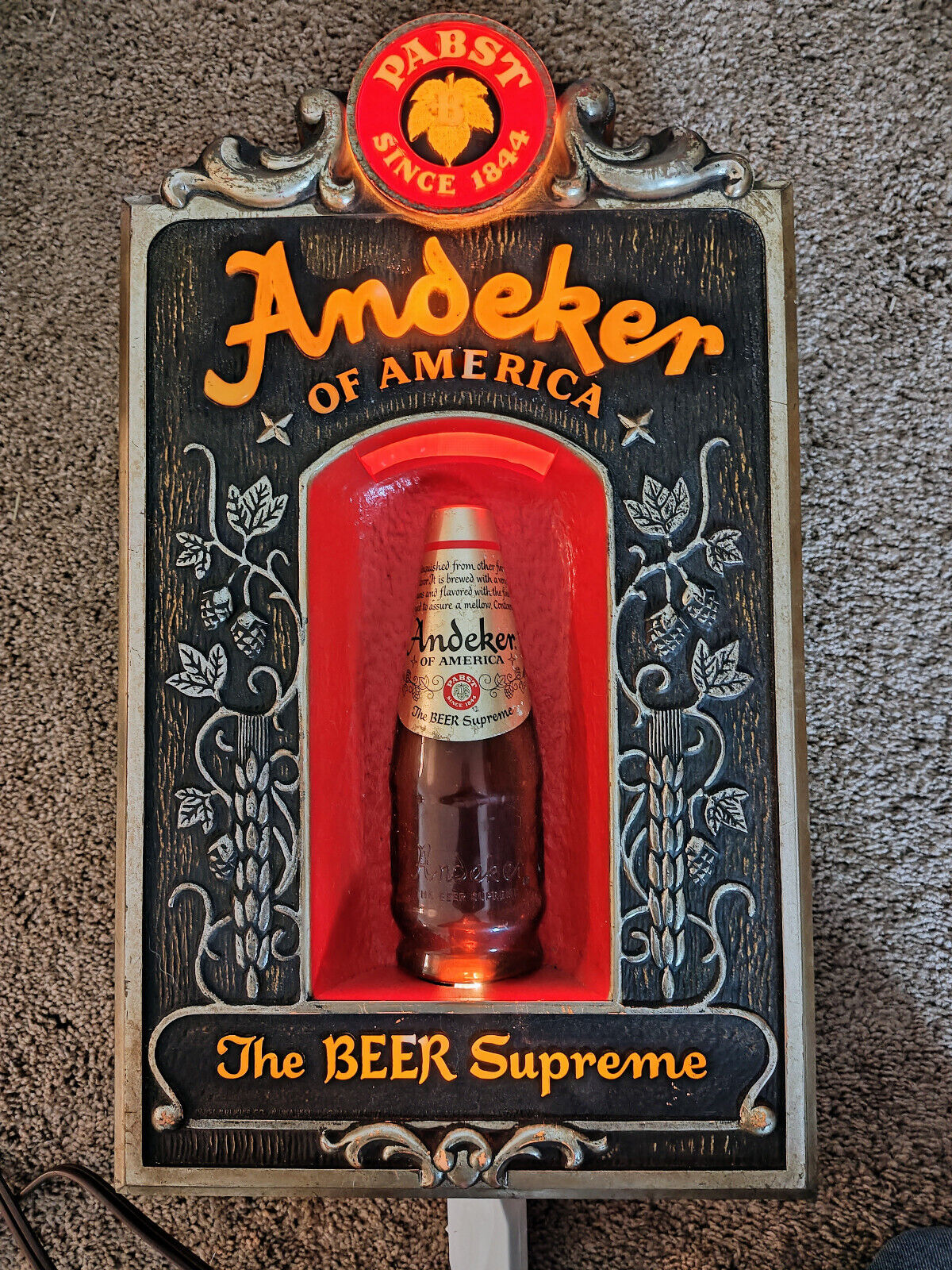 Vintage 1960's Pabst Andeker The Beer Supreme 18x10 Lighted Bar Sign - Works
