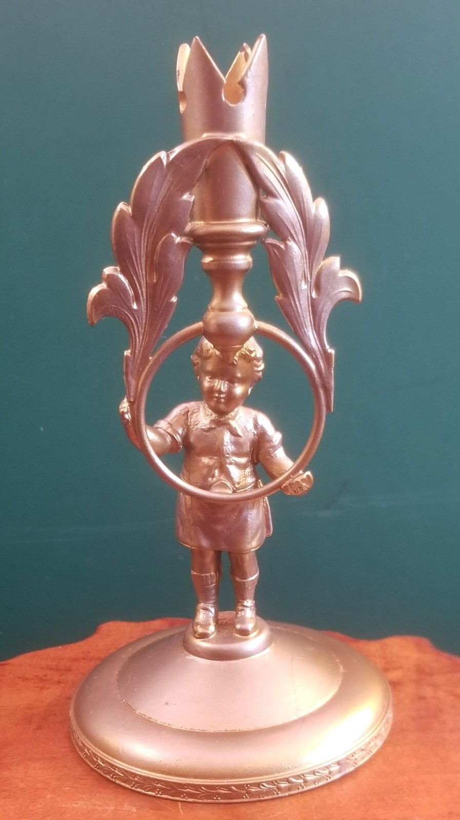 Vintage Cromwell Plate Co. Candlestick Boy Holding Hoop & Laurels 6.5\