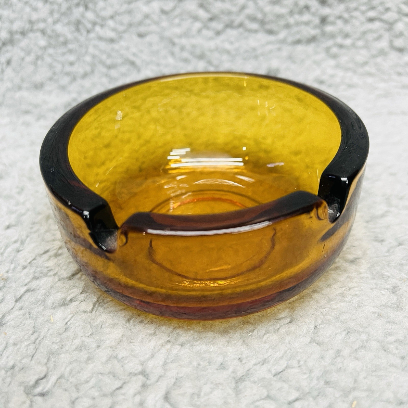 Amber Glass Ashtray Mid Century Modern Honey Gold MCM Thick 2 Slots 3.75\
