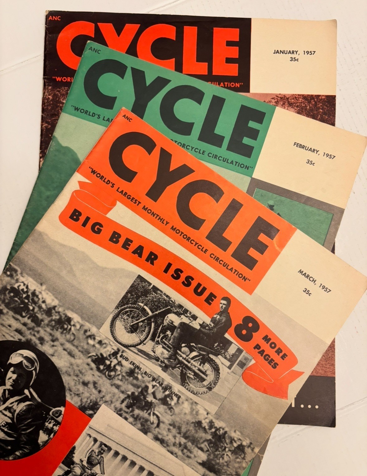 Cycle Magazine 1957 Jan, Feb, Mar – LOT (3) RARE Collectors Trio  Vintage VG+