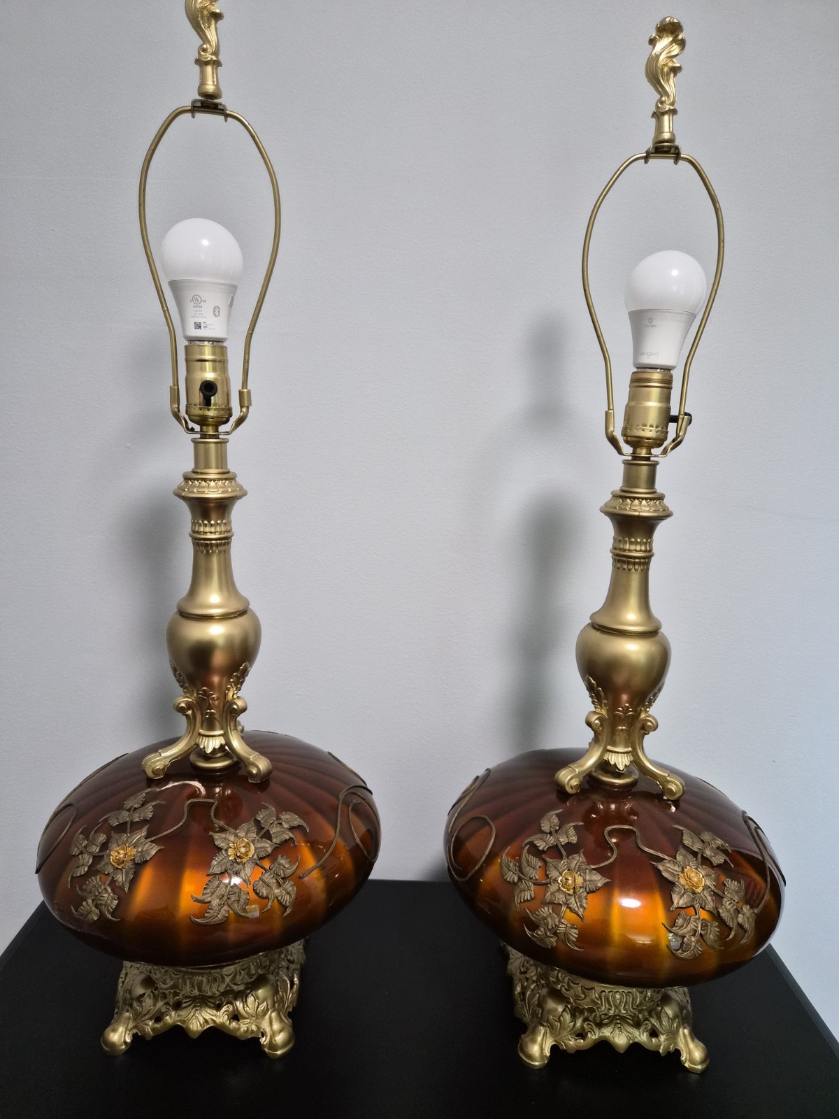 Rare Vintage MCM Carl Falkenstein Designer 3 Way Pumpkin Lamps