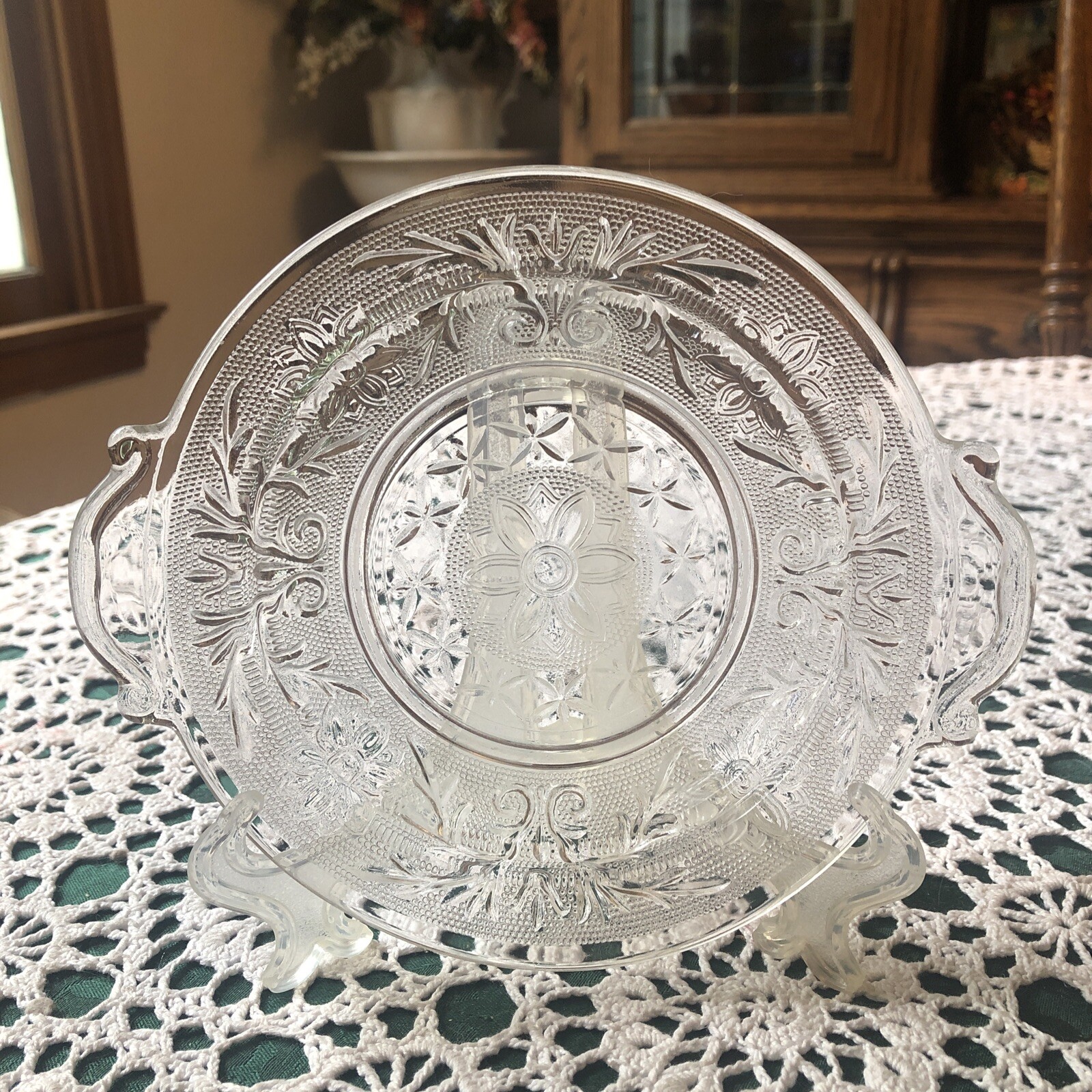 DEPRESSION CLEAR GLASS FRUIT OR DESSERT BOWL: HANDLES ON EACH SIDE 7.5”