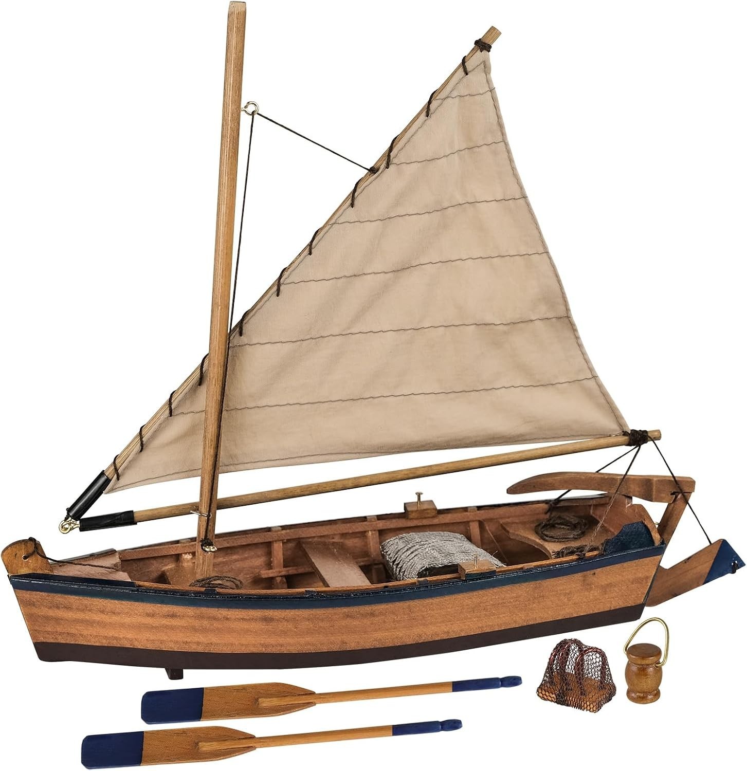SAILINGSTORY Wooden Fishing Boat Model Rowboat Sailboat 10