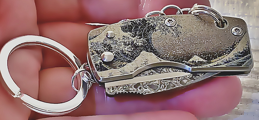 G.Sakai *The Wave* Money Clip VG10 San Mai Damascus Knife (S925) Keychain