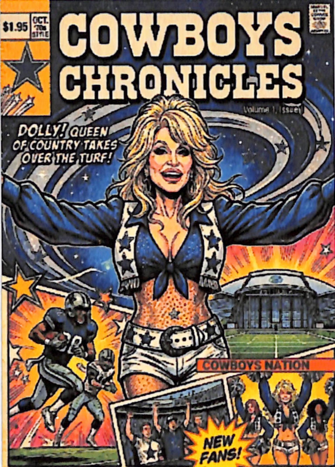 Dolly Parton🎸🎙METAL Comic Book Cover ART Trading Card🎶Dallas Cheerleader🏈