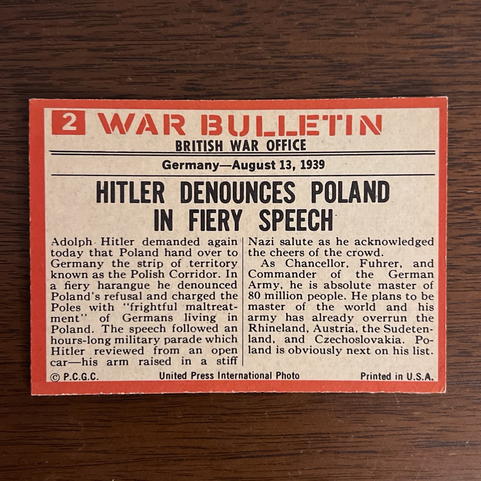 1965 Philadelphia Gum War Bulletin #2 CLEAN CARD READ DESCRIPTION