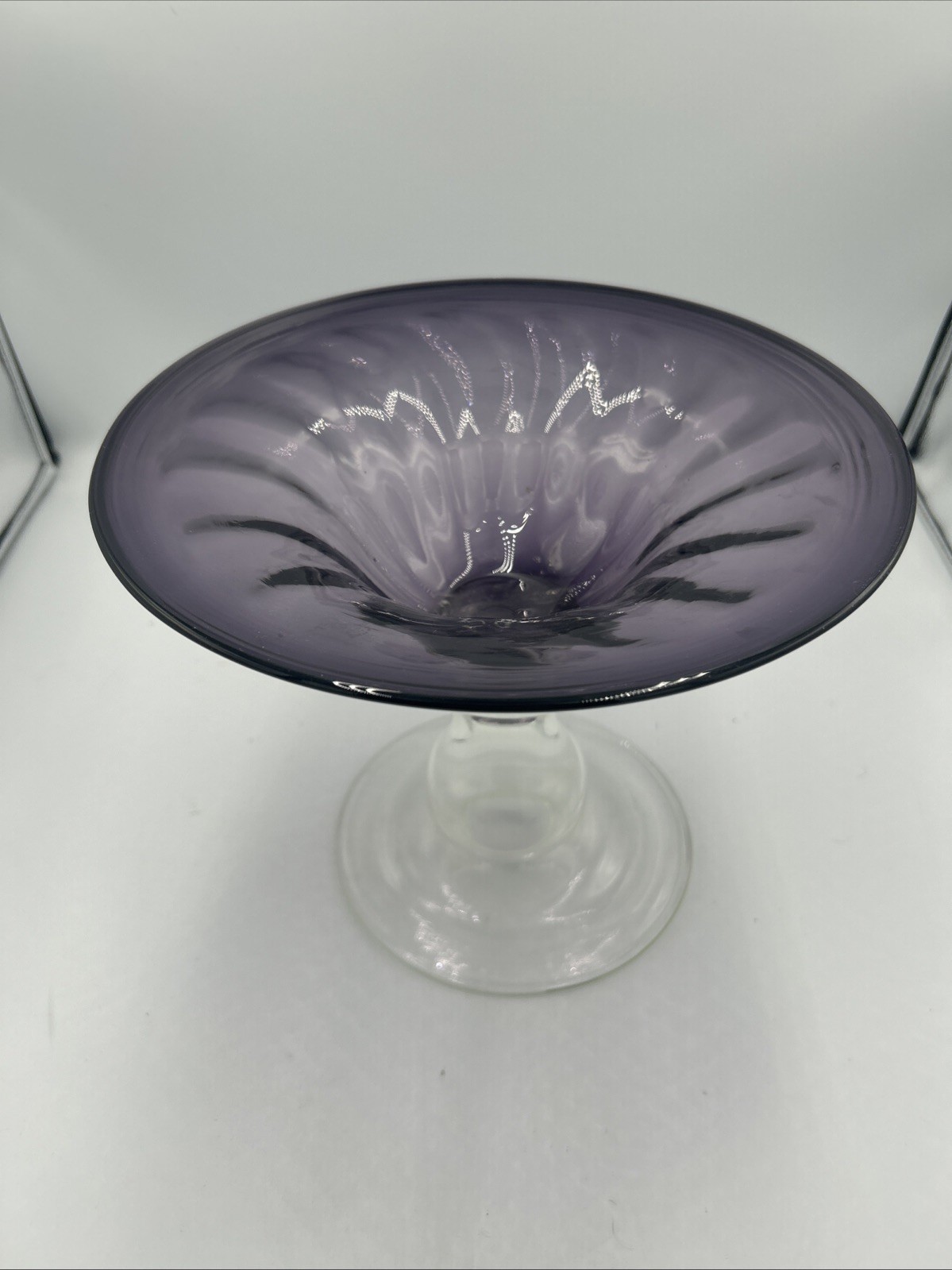 Cristal Designs Purple Glass Compote Pedestal Bowl Centerpiece Candy Dish New
