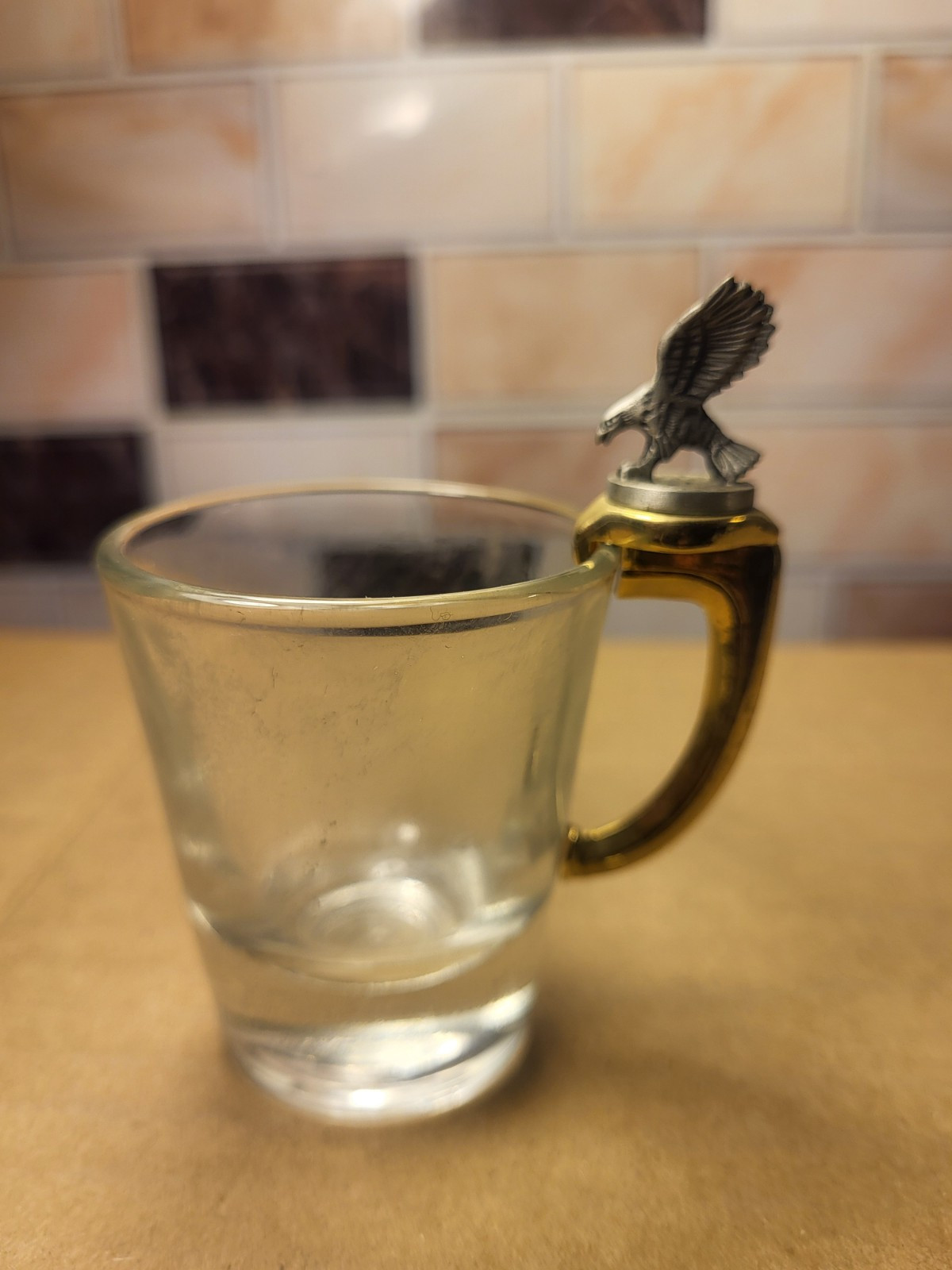 Vintage Fort Gentleman\'s Choice Shot Glass W/Gold Tone Handle W/Pewter Eagle HTF