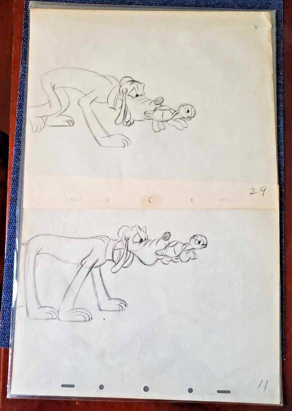 Two (2) 1947 Disney Pluto Original Animation Sketches 