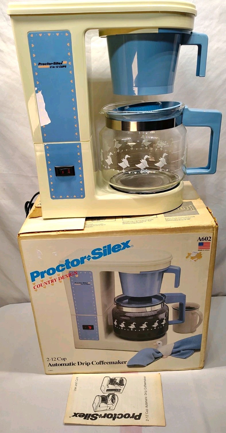 VINTAGE PROCTOR SILEX COUNTRY GEESE HEARTS DESIGN 2-12 CUP COFFEEMAKER Works