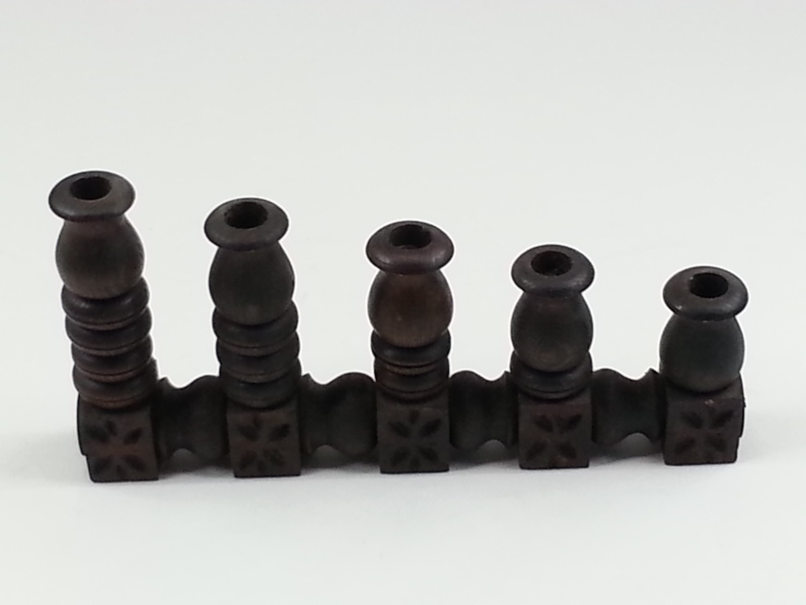 Retro Goth Vintage  1970s Mediterranean Spanish Revival 5 Slot Wood Candleholder