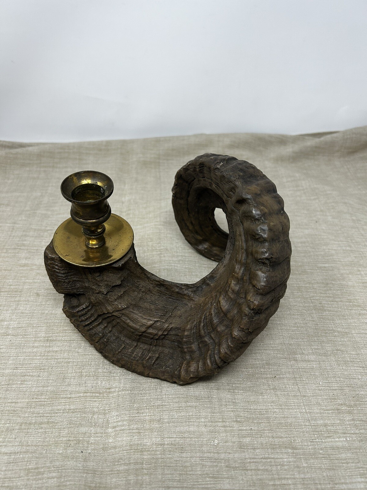 Vintage Ram\'s Horn Candle Stick Brass Holder Self Standing