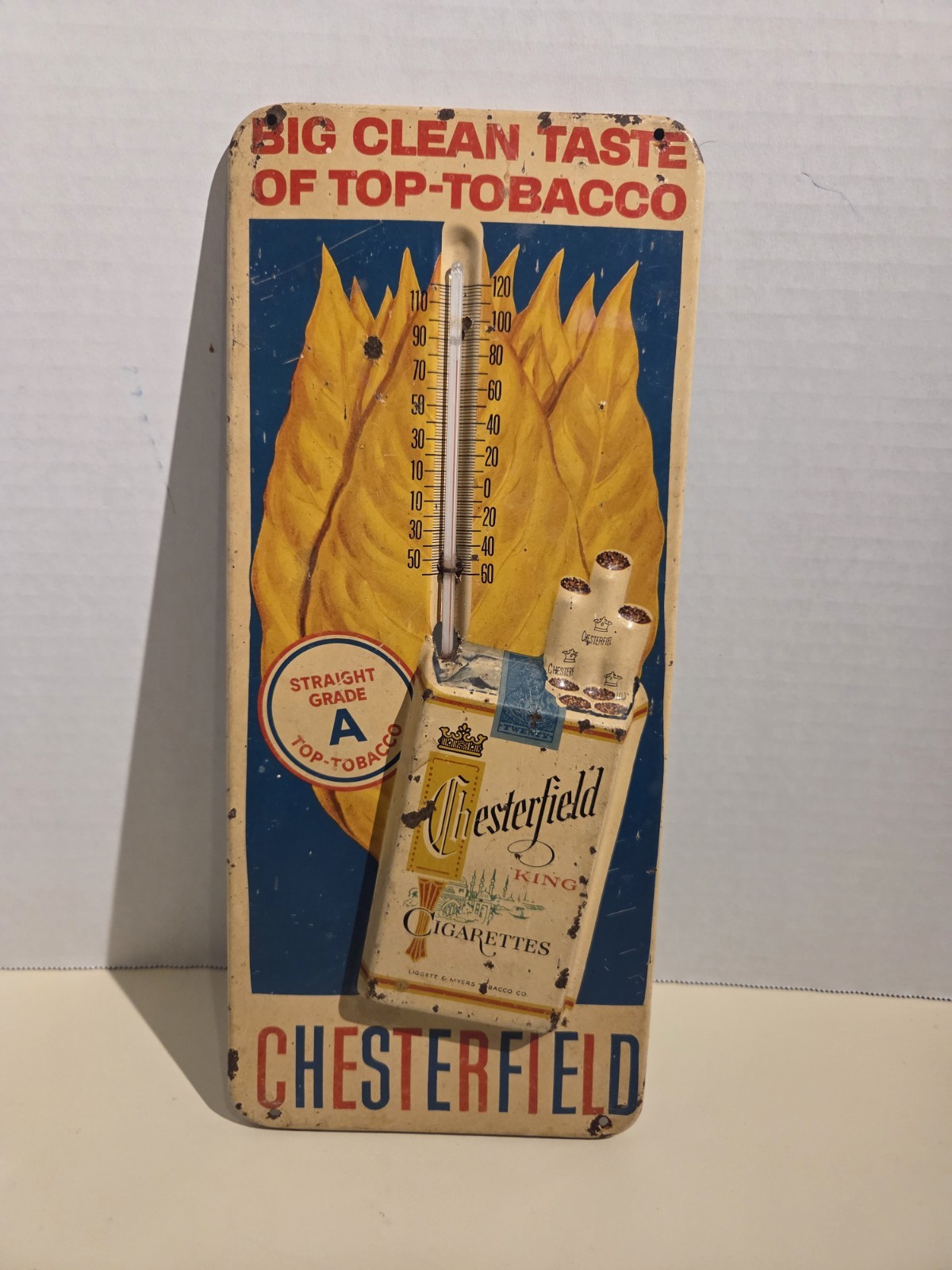  1950's Chesterfield Cigarettes Vintage Metal Thermometer, 13.25