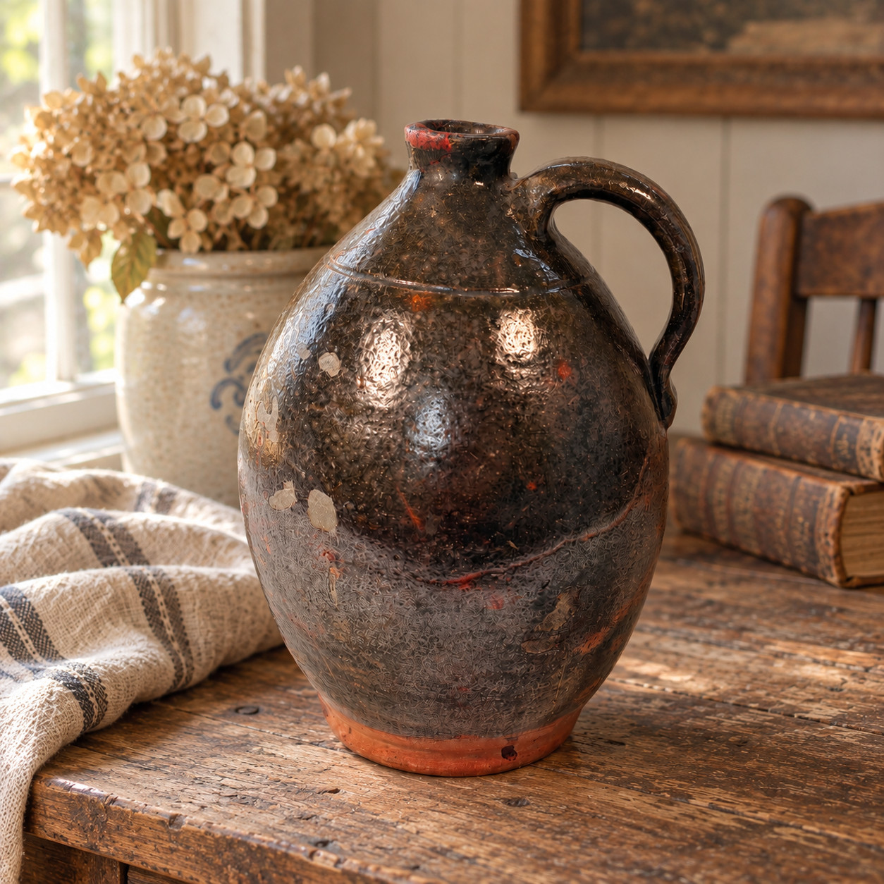 Vintage Glazed Stoneware Jug 8.5\