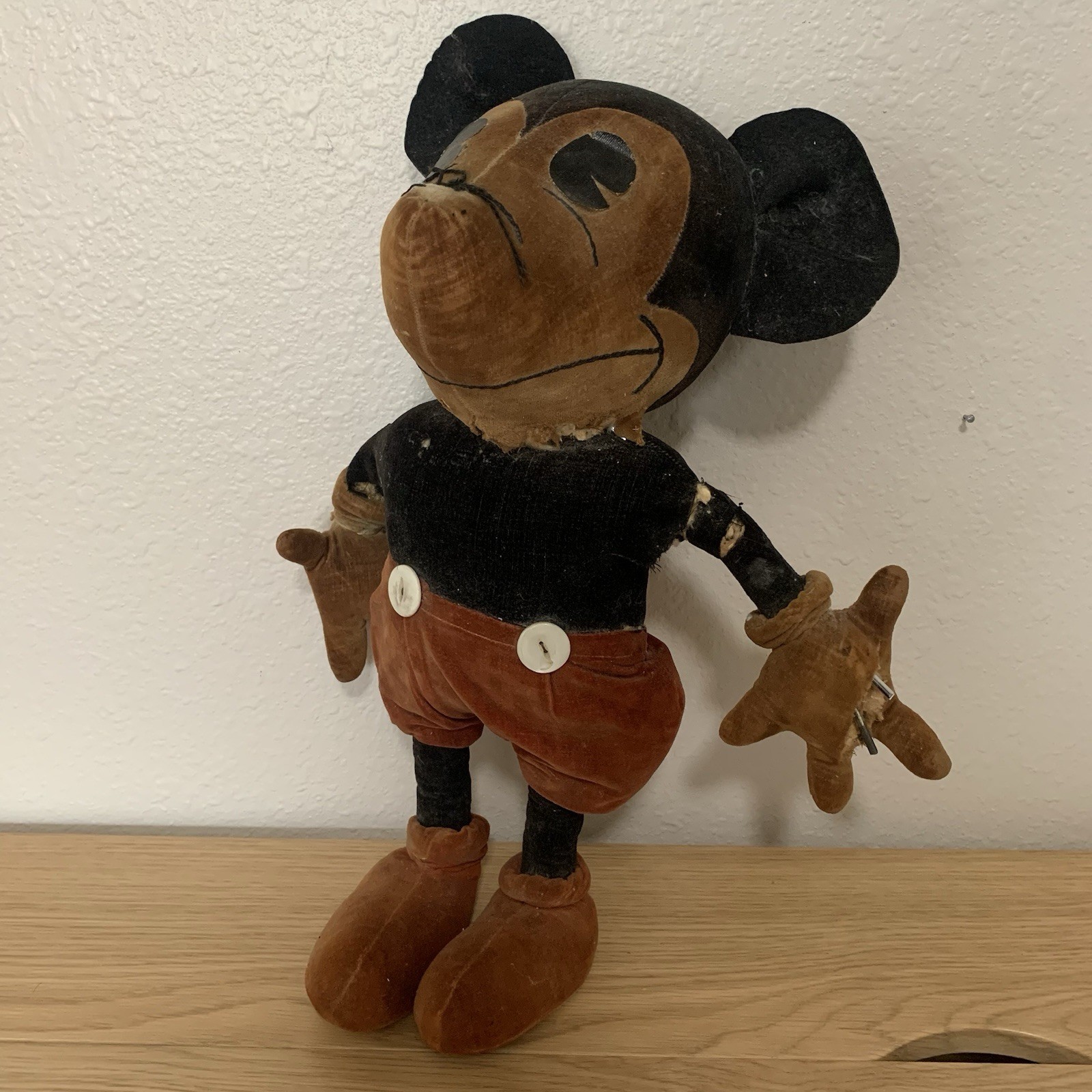 Rare Vintage 1930s 16” Borgfeldt/Charlotte Clark Velvet Mickey Mouse Doll STAMP