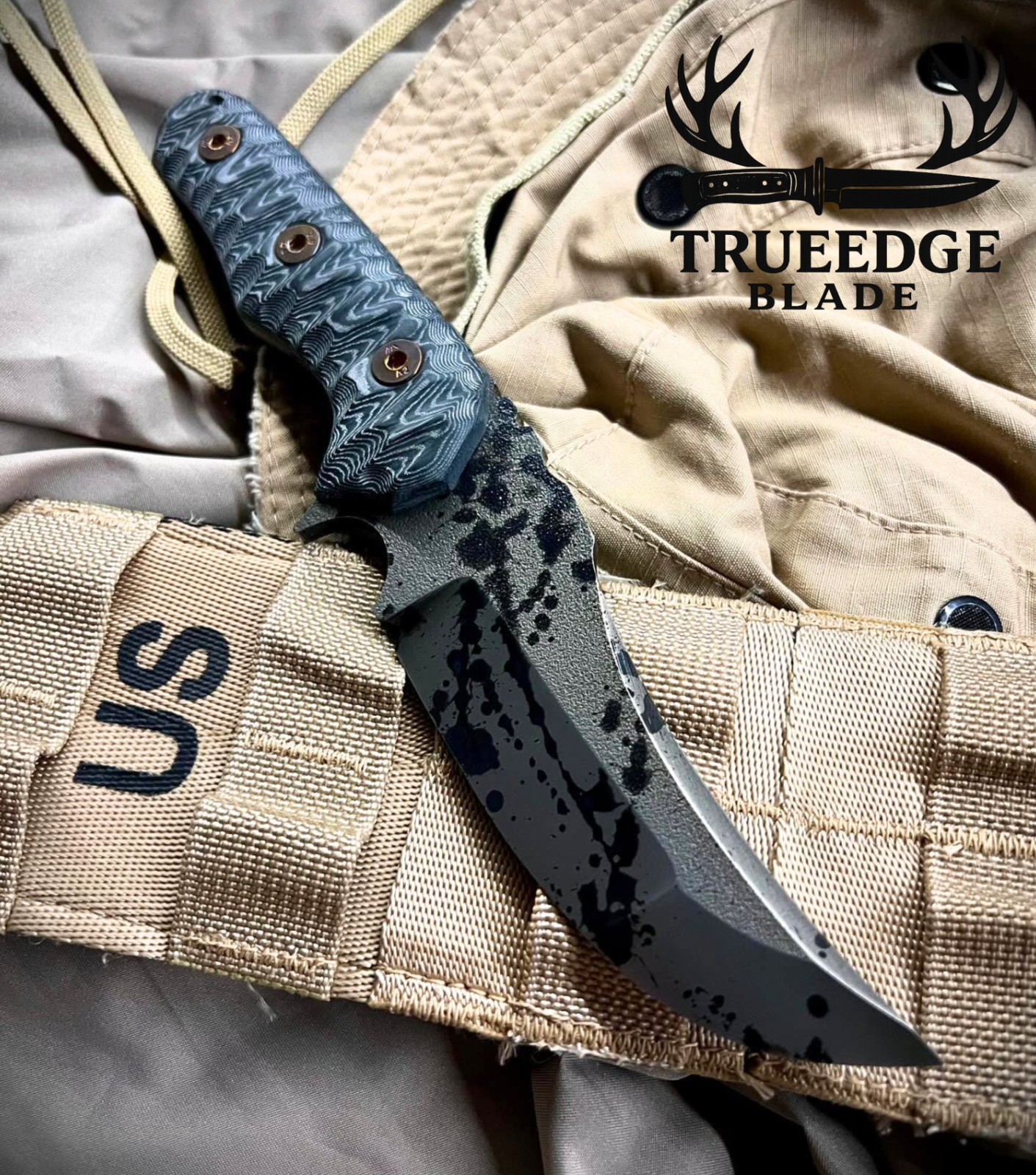 TRUEEDGEBLADE Lynx Persian Black Blood Edition D2 Steel Black Micarta Handmade G