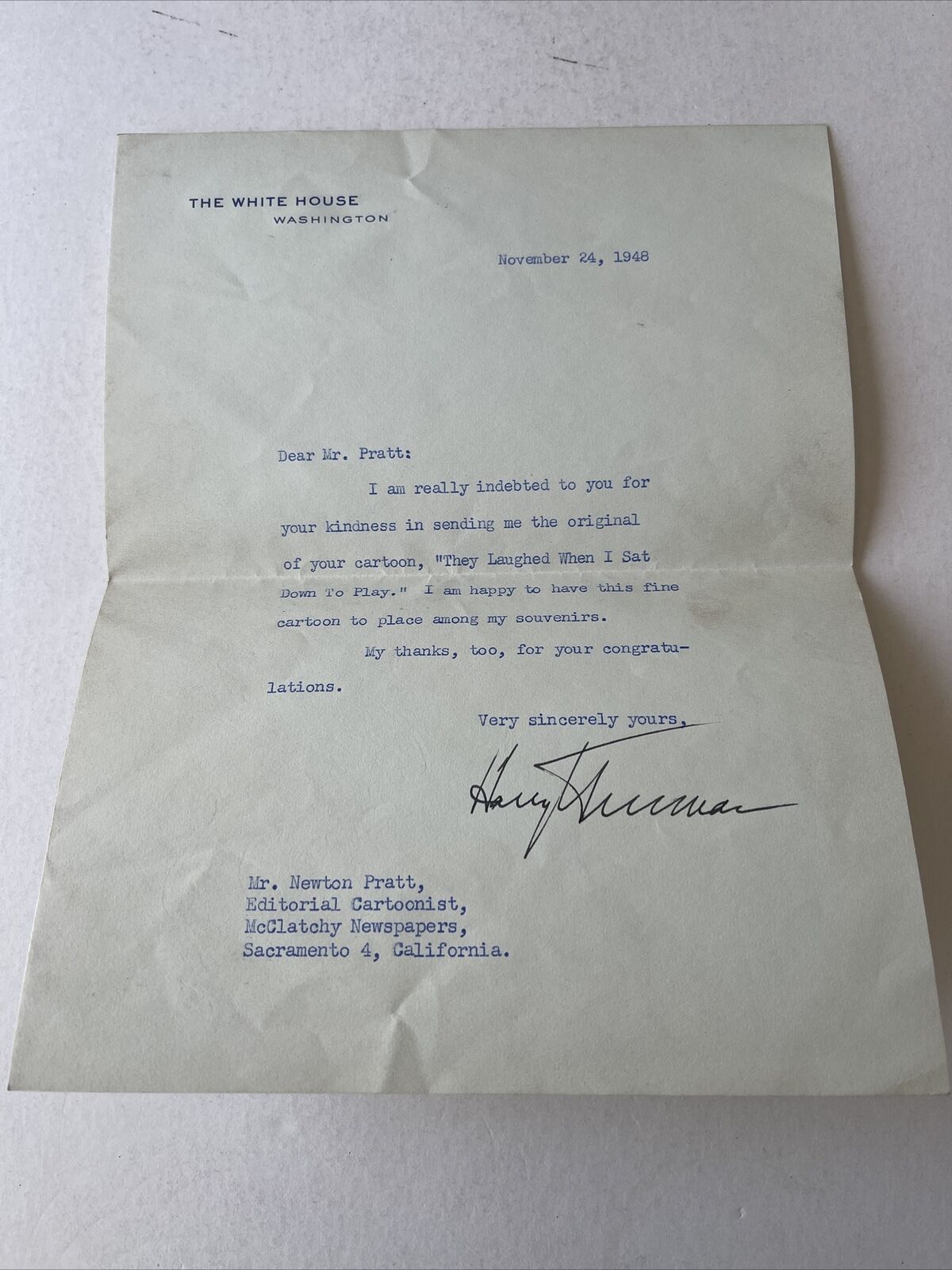 1948 Harry Truman Signed Letter With White House Envelope JSA Letter Authentic