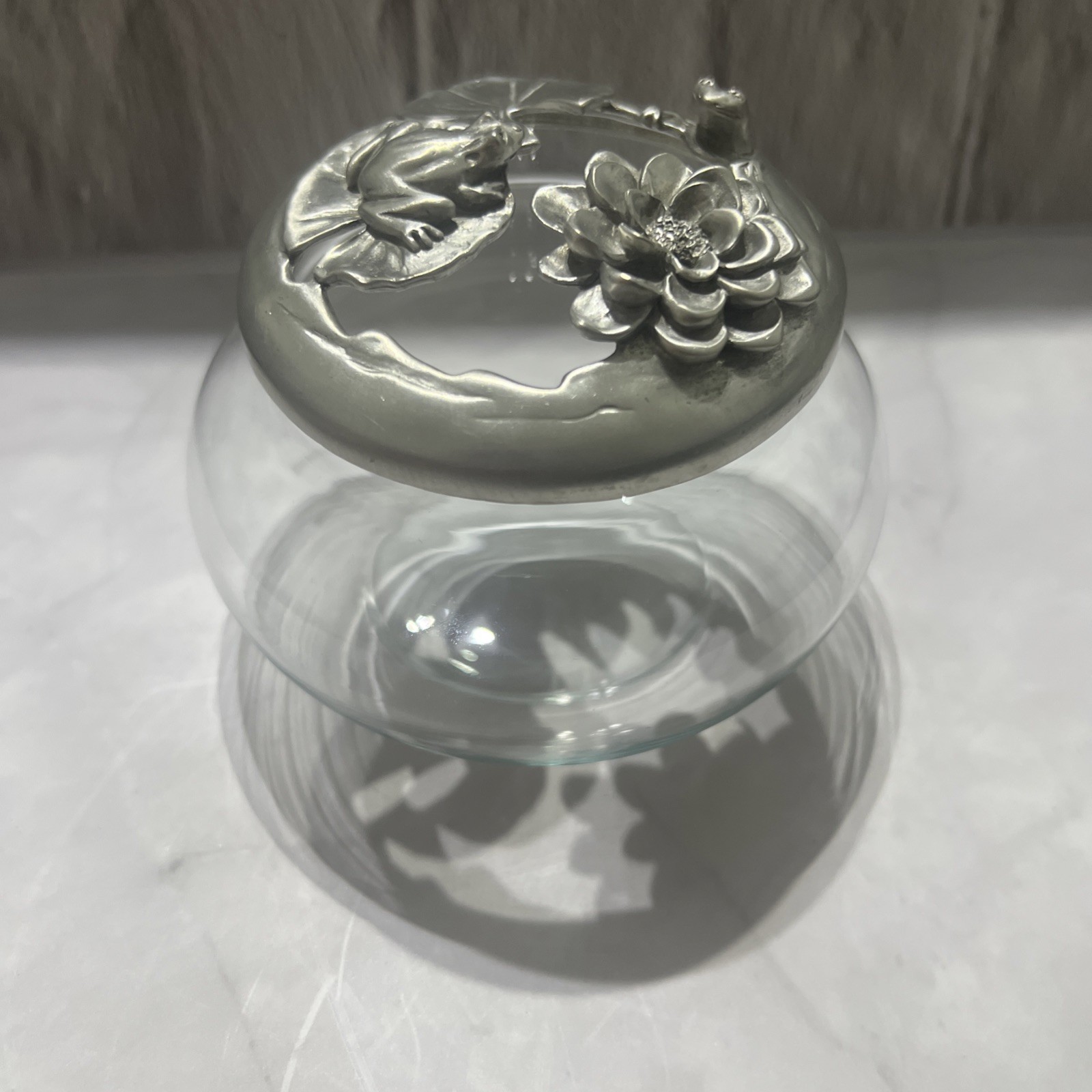 Vintage 1992 Ganz Canada Pewter Frog & Lily Pad Vanity Powder Jar
