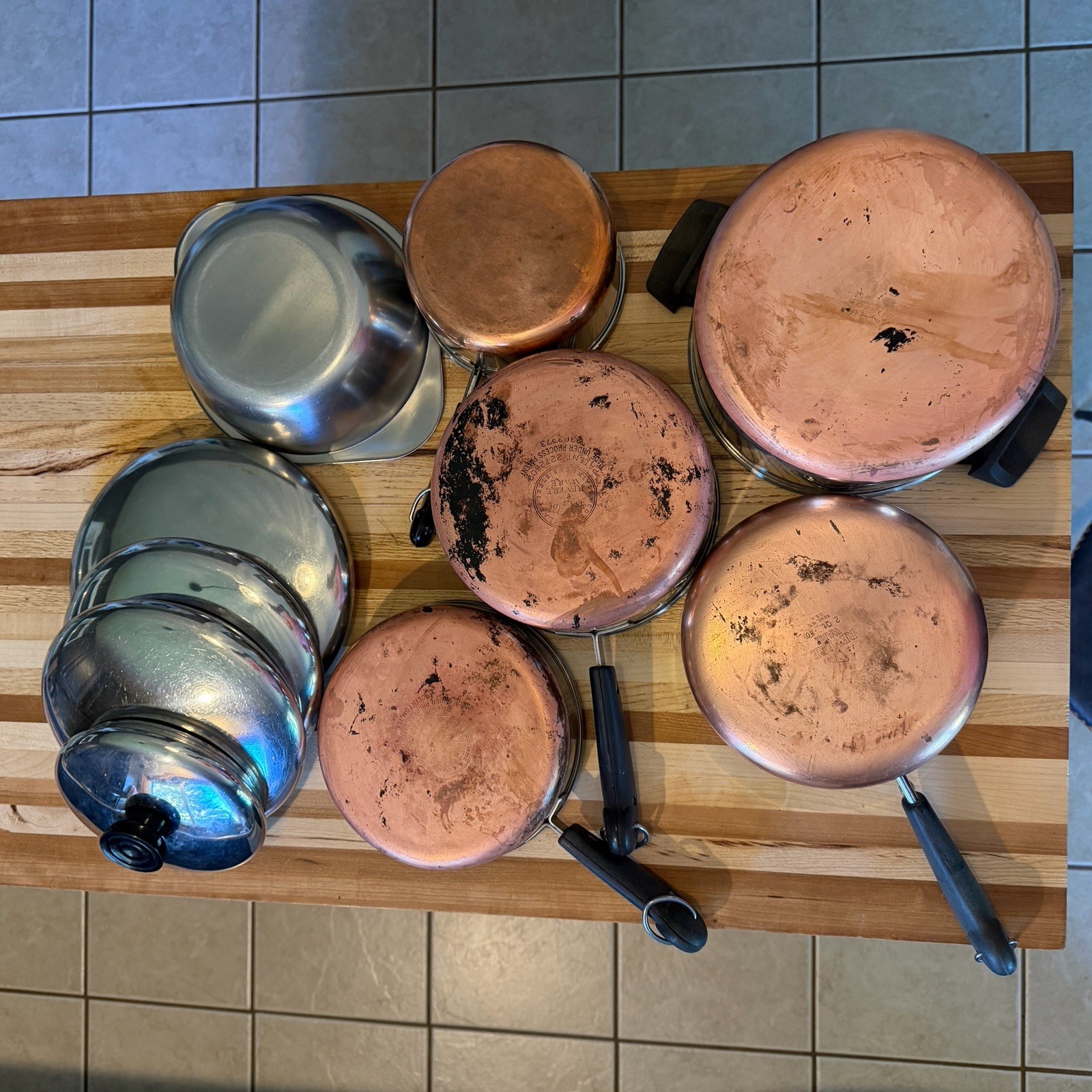 Revere Ware 1801 Copper Bottom 10-Piece Cookware Set Vintage