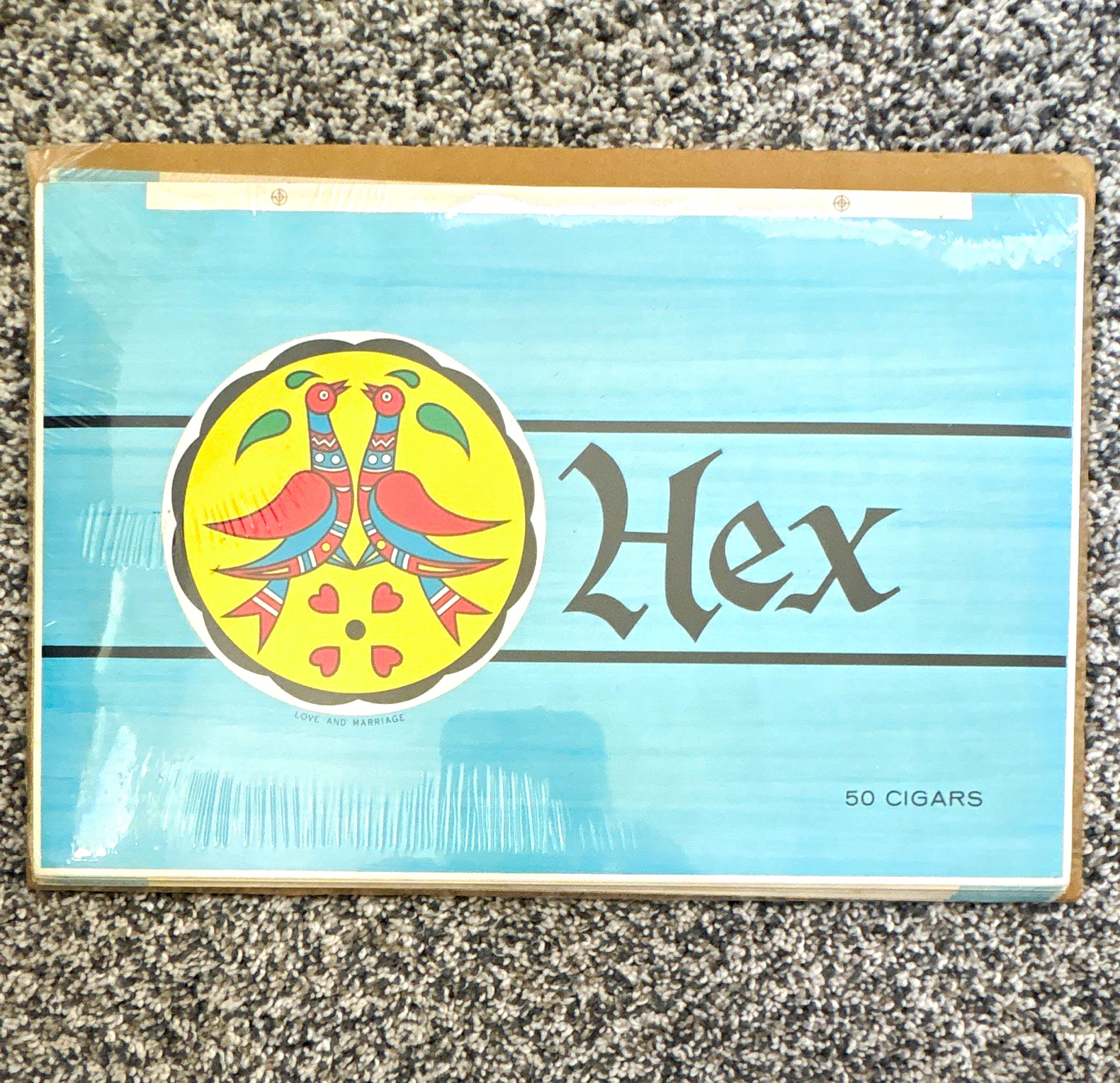 Hex Vintage 50 Cigars Collectible Cigar Box Blue with Bird Logo (25) Labels 