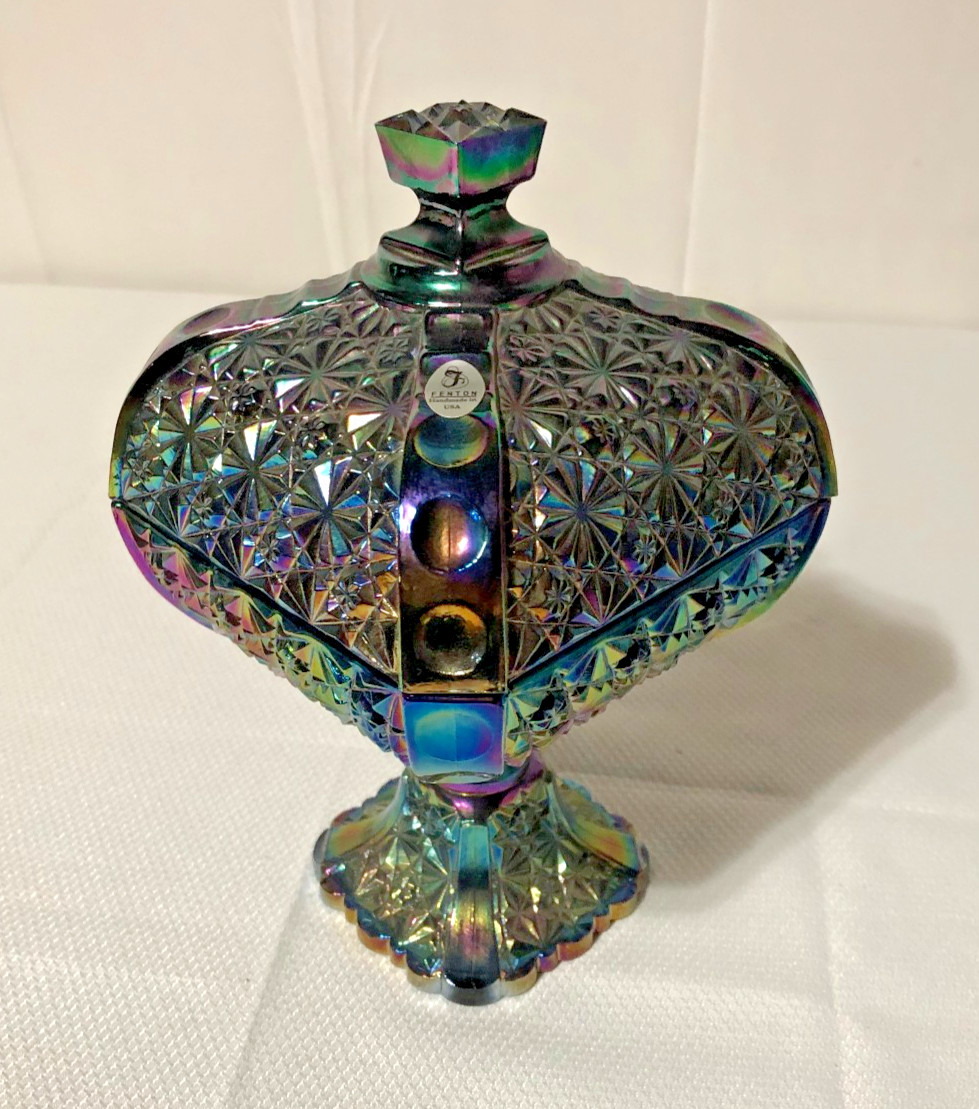 Vtg HTF Fenton Amethyst Carnival Glass Pedastal Covered Candy Dish/Daisy Button