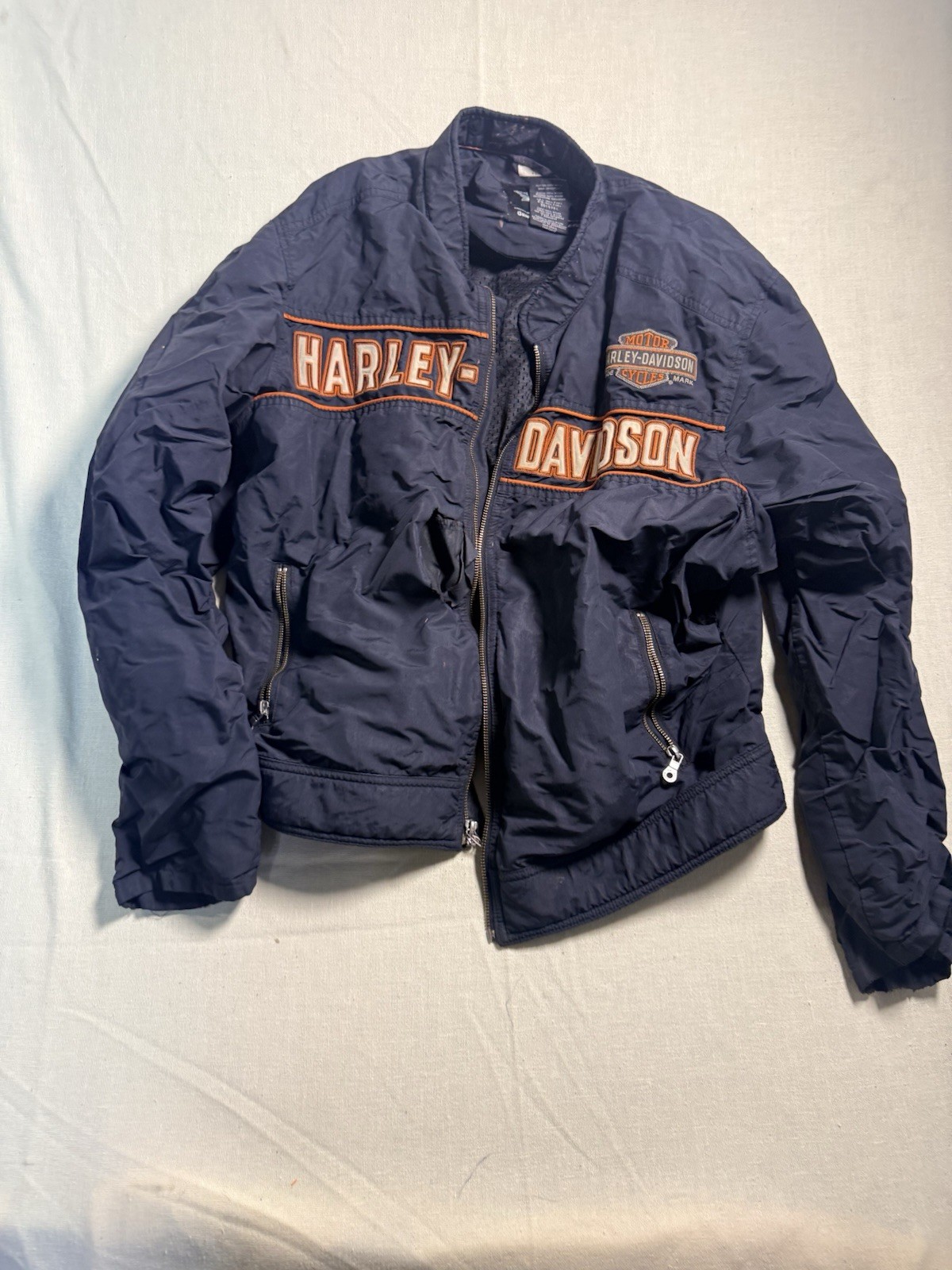 Harley-Davidson MotorClothes Nylon Riding Jacket Black Orange Embroidered
