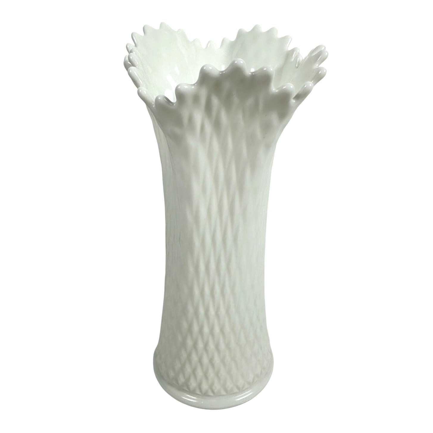 Westmoreland White Milk Glass Vintage Diamond Quilted Ruffled 12