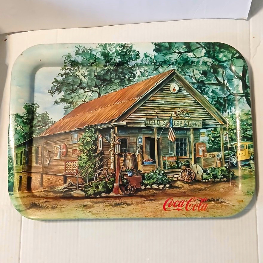 Vintage 1998 Coca Cola Metal Serving Tray The Old Saute Store Jeanne Mack Art  