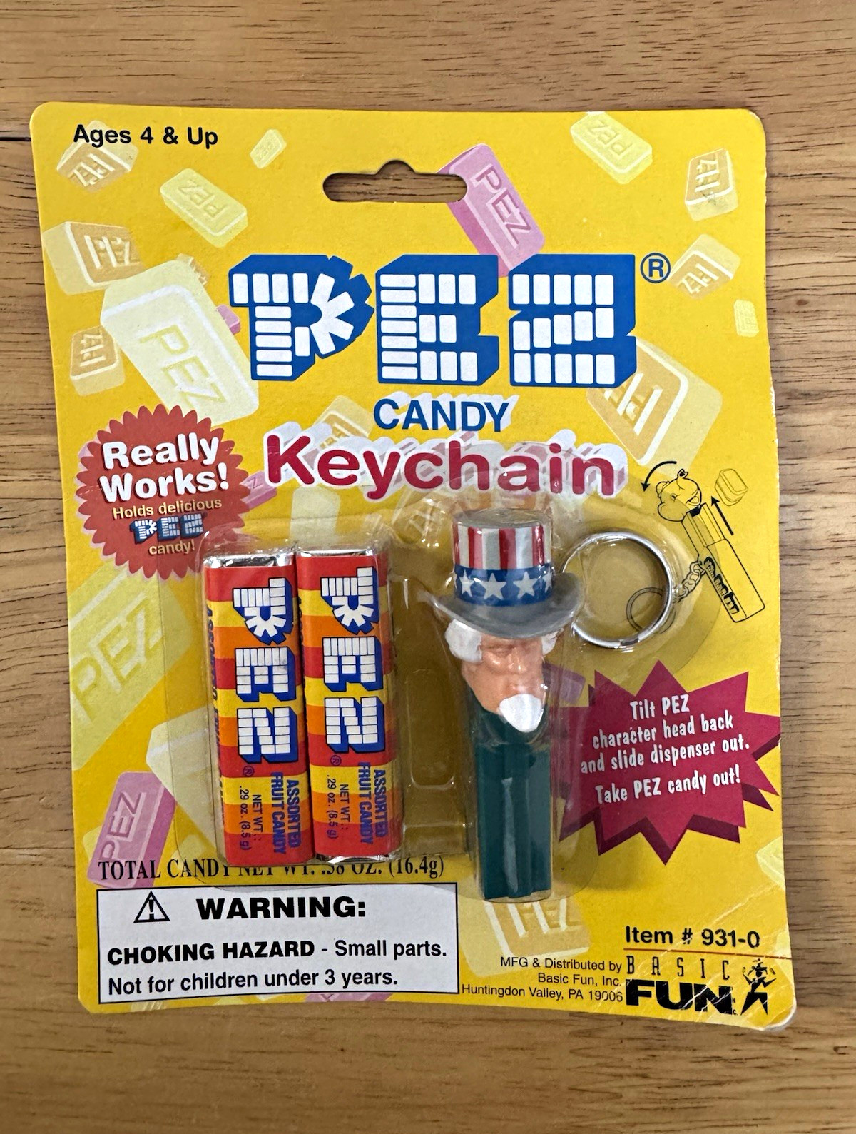 Vintage 1998 PEZ Uncle Sam Keychain Basic Fun Candy Dispenser Sealed MOC