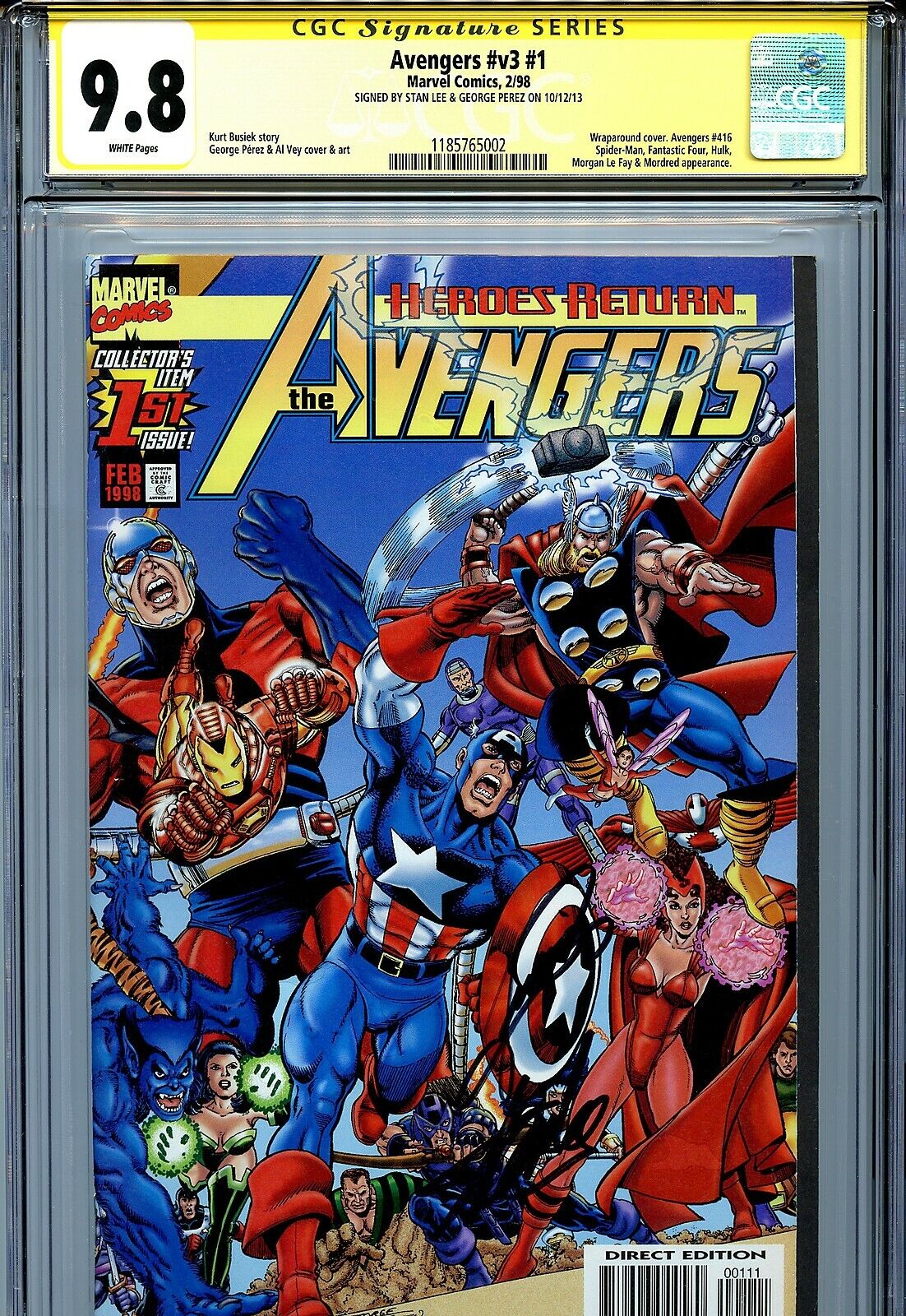 Avengers Vol 3 1 CGC 9.8 SS X2 Stan Lee Perez Captain America Thor Black Knight